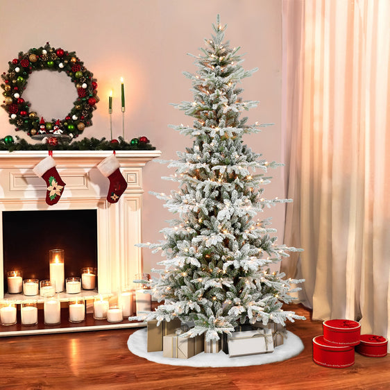 7.5-ft-Pre-lit-Slim-Flocked-Utah-Fir-Artificial-Christmas-Tree-with-Clear-Lights-&-Metal-Stand-Christmas-Trees