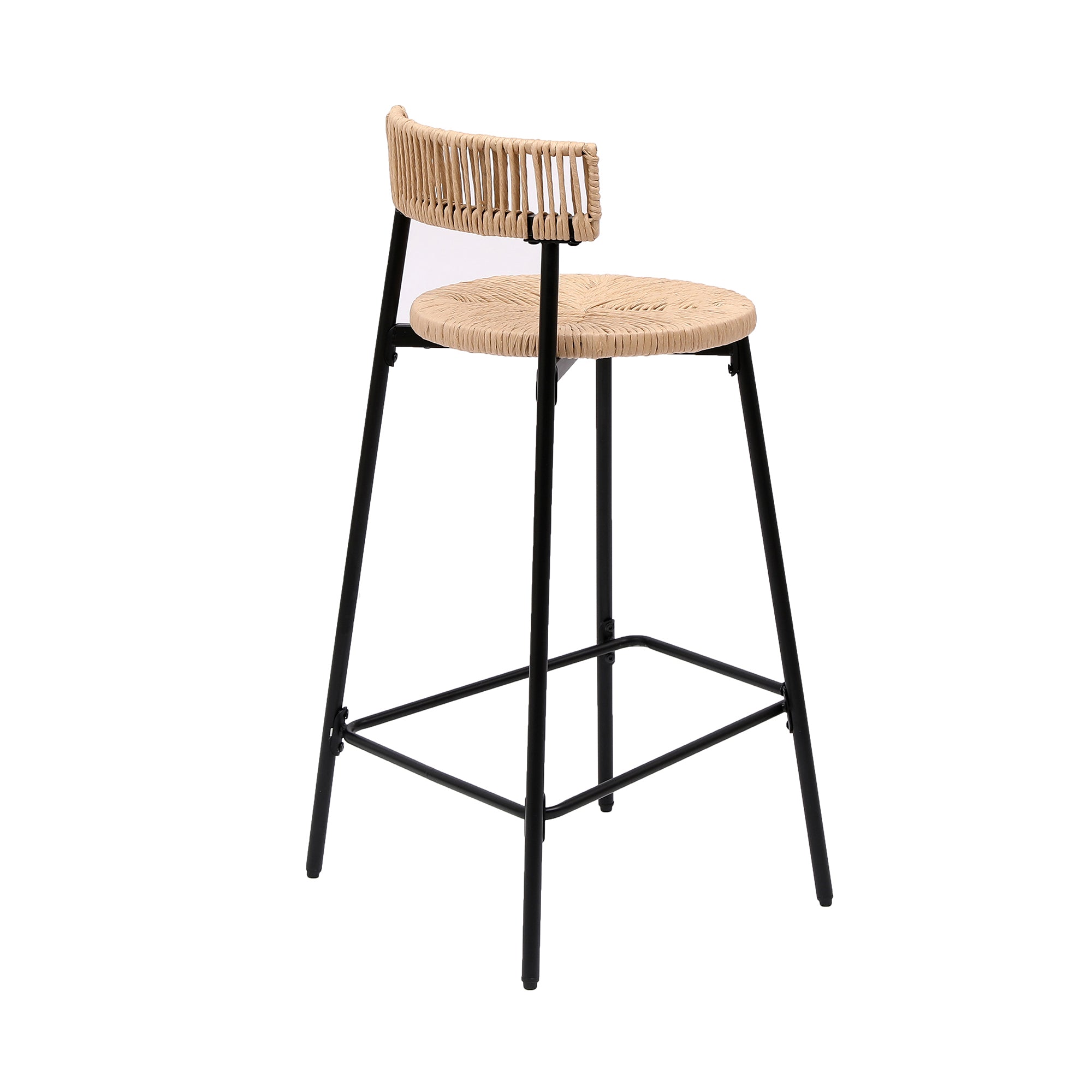 Boho Handwoven Paper Rope Counter Stools, Set of 2