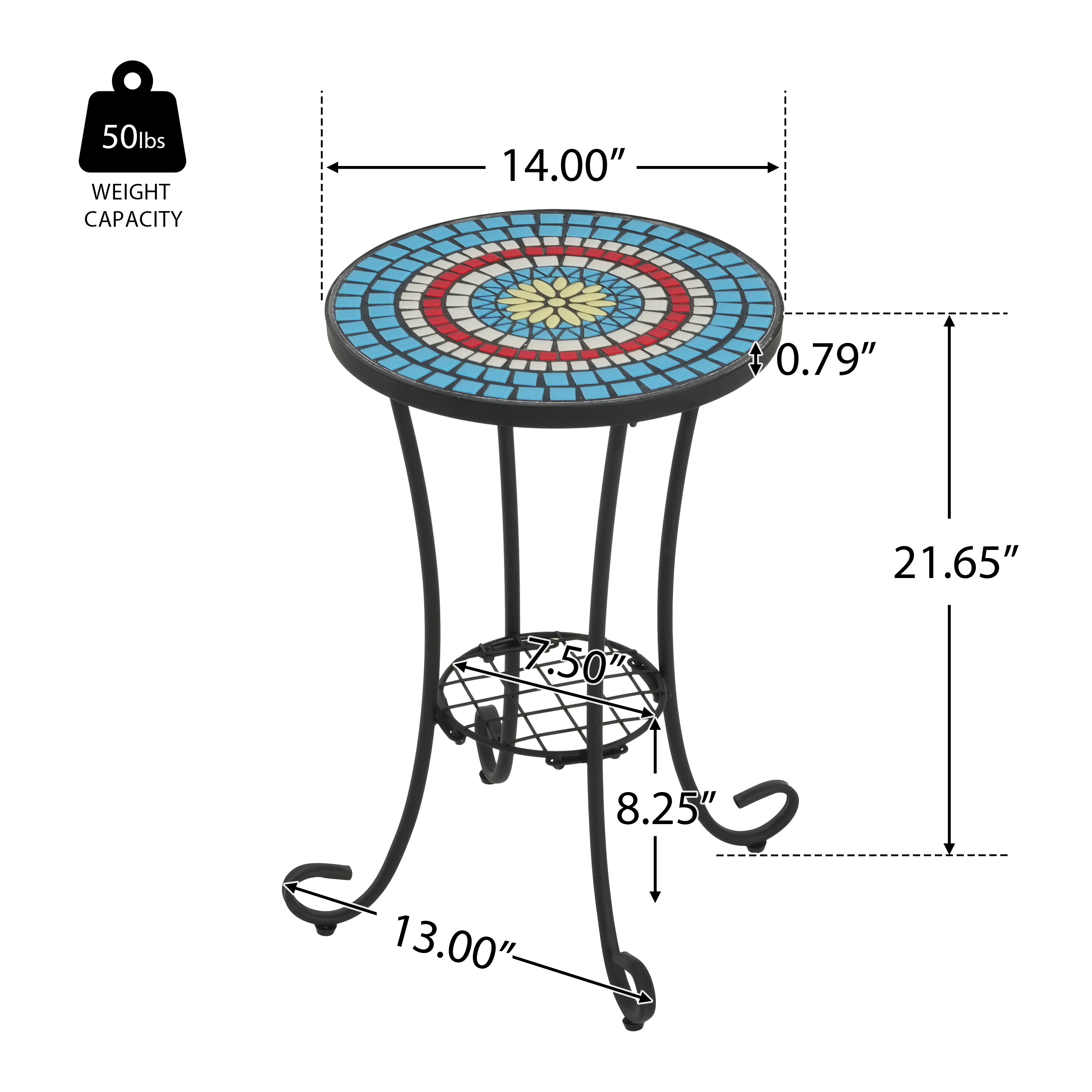 Vortexes Outdoor Side Table with Shelf and Curved Legs