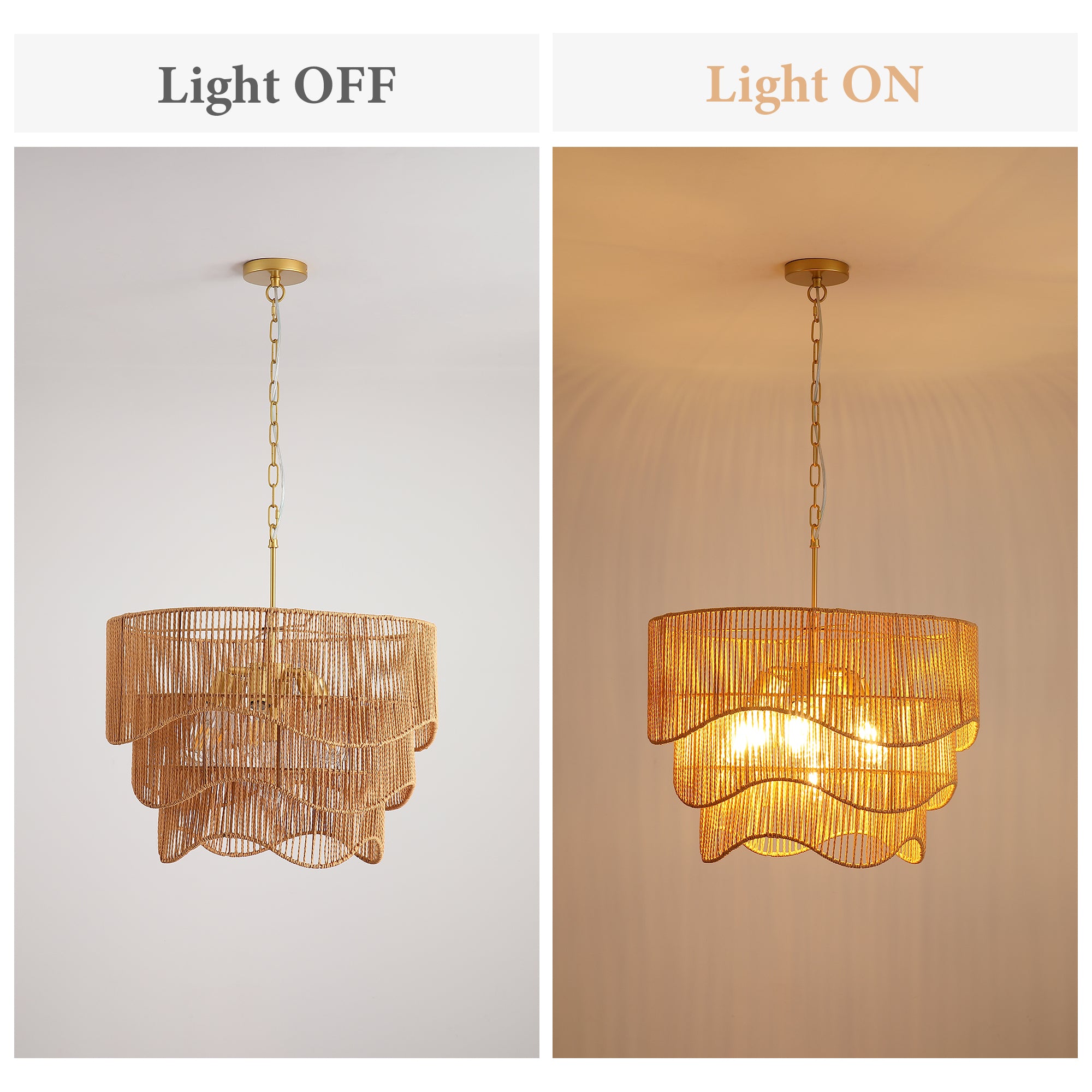 Handwoven Rattan Boho Wave Pendant Chandelier with 7-Lights