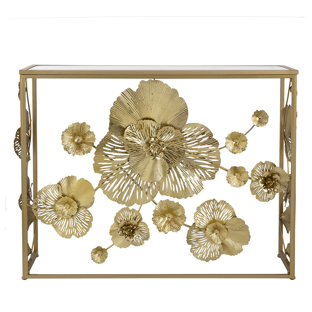Console Table with Mirrored Glass Top and Floral Design