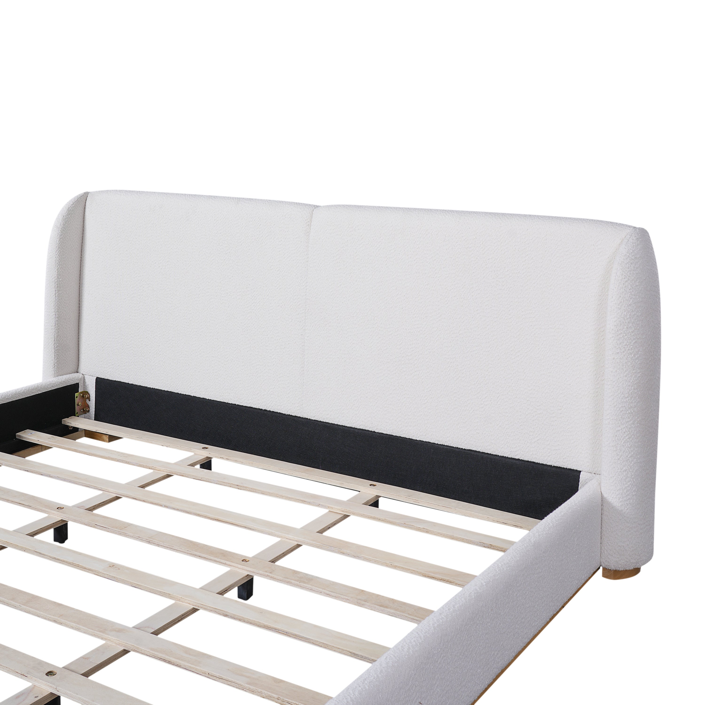 Bed Frame with Boucle Upholstered Wingback Headboard
