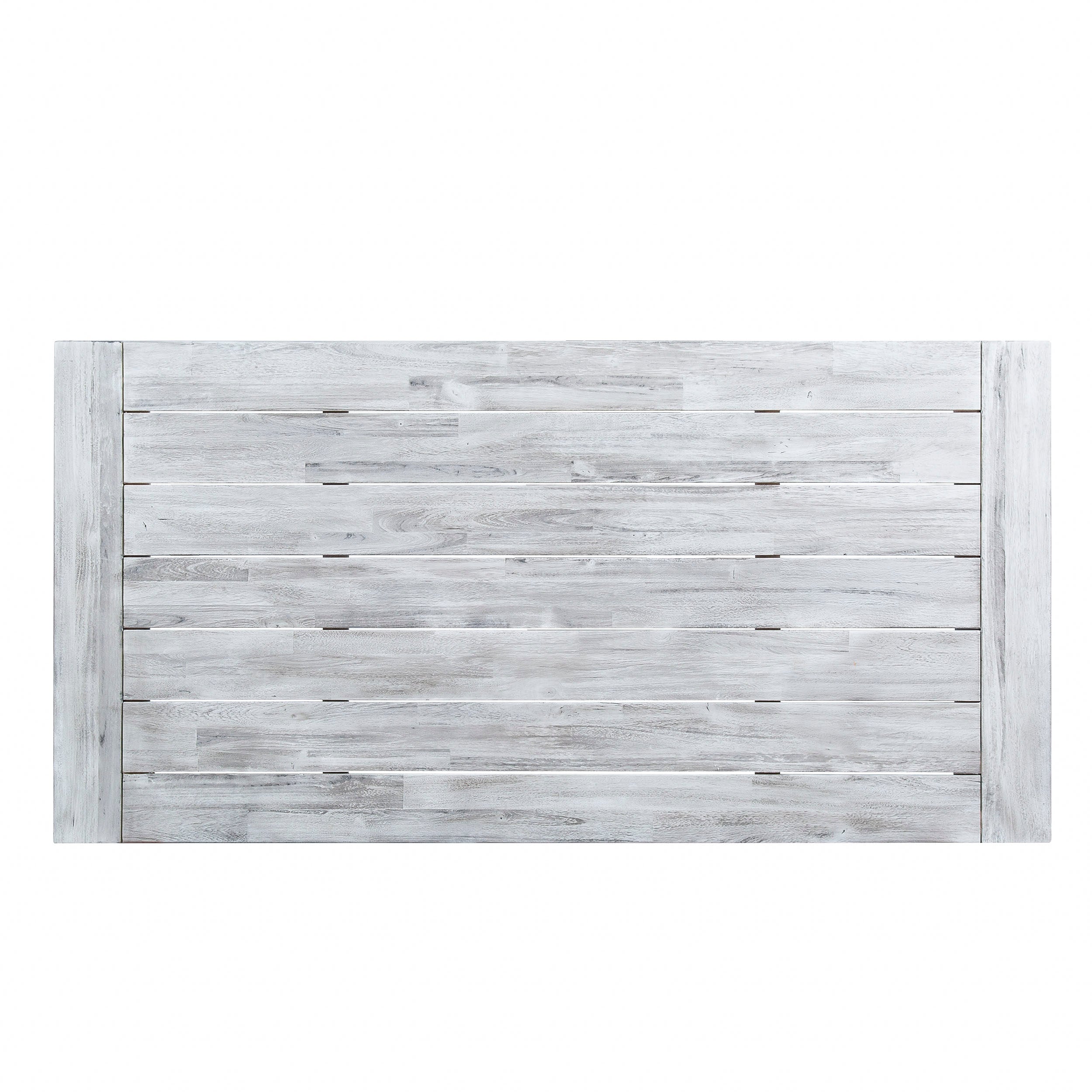 Outdoor Dark Brown Sandblast Finish Acacia Wood Dining Table with White Rustic Metal Frame, Weather Resistant