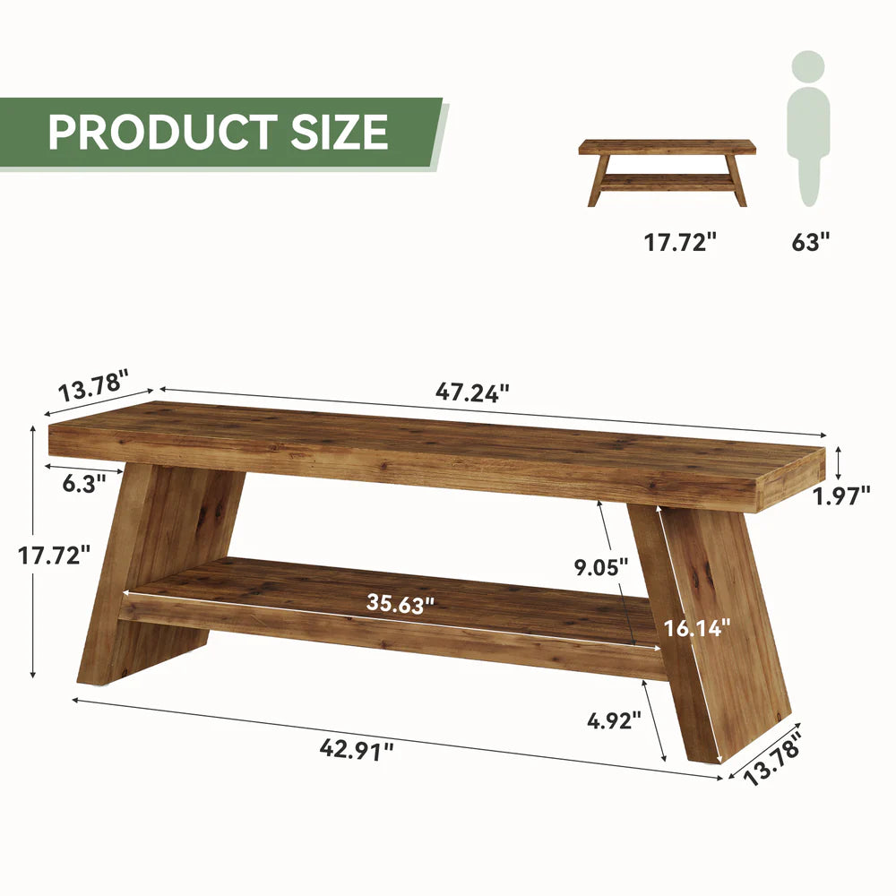 2-Tier Rustic Wood Entryway Bench