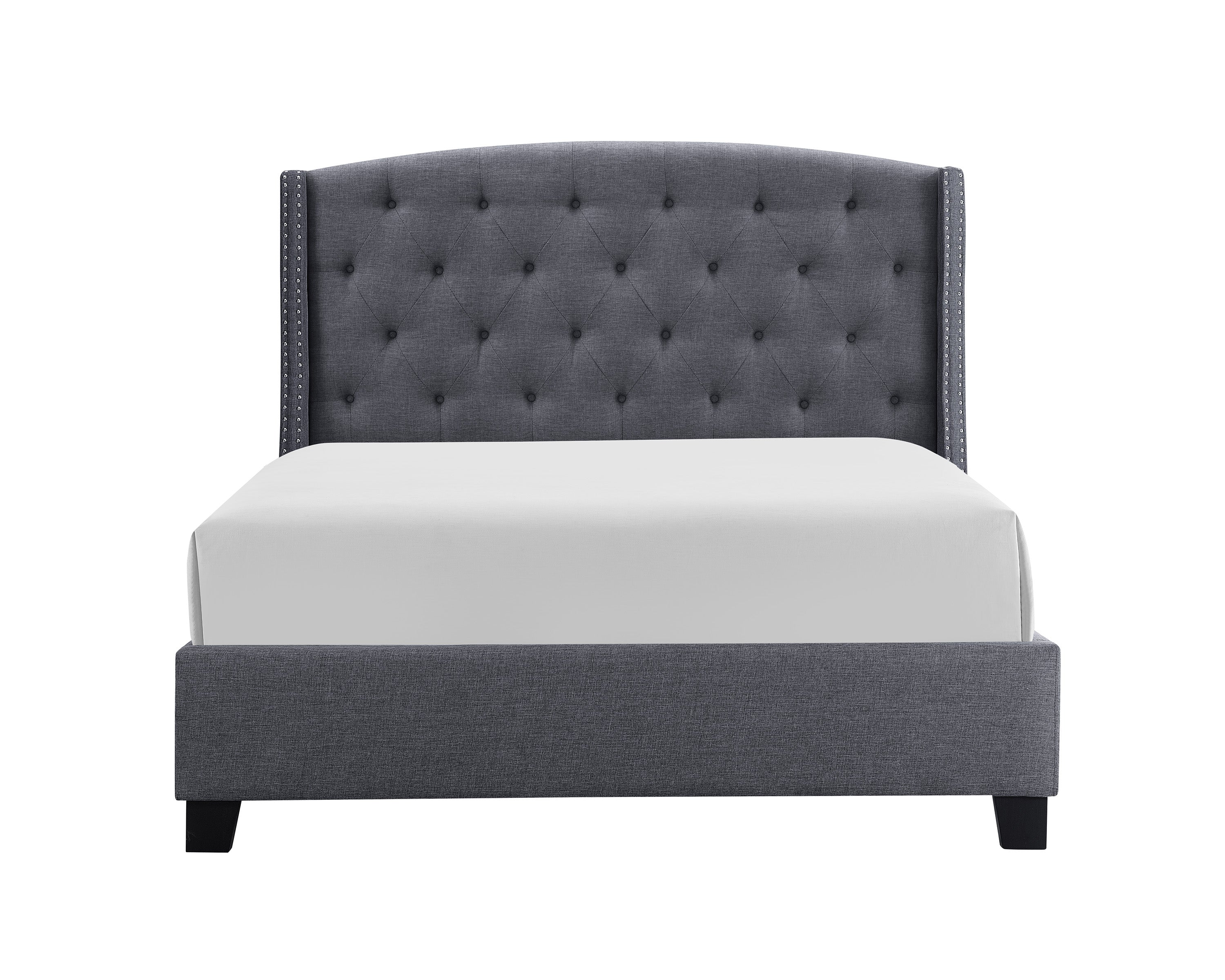 Upholstered Button Tufted Nailhead Panel Bed