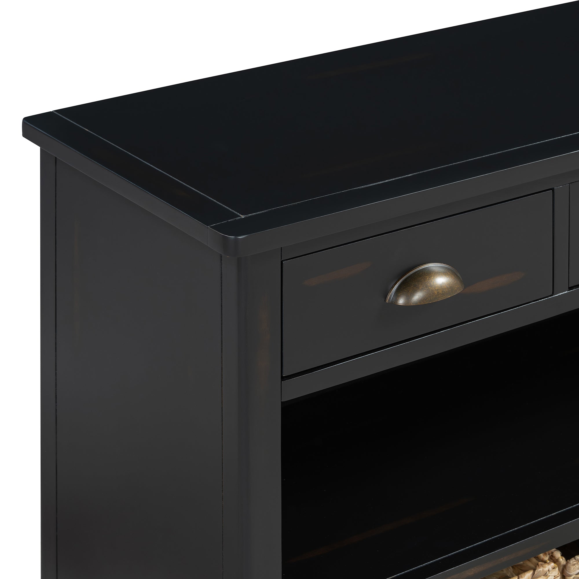 Coronate Console Table with Drawers and Water Hyacinth Woven Baskets