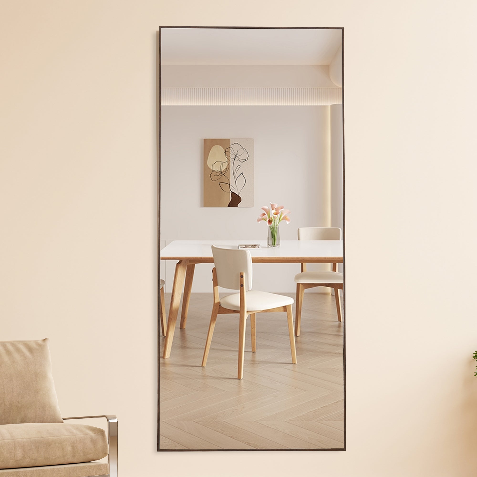 71" Mirror with Metal Stand and Solid Wood Frame