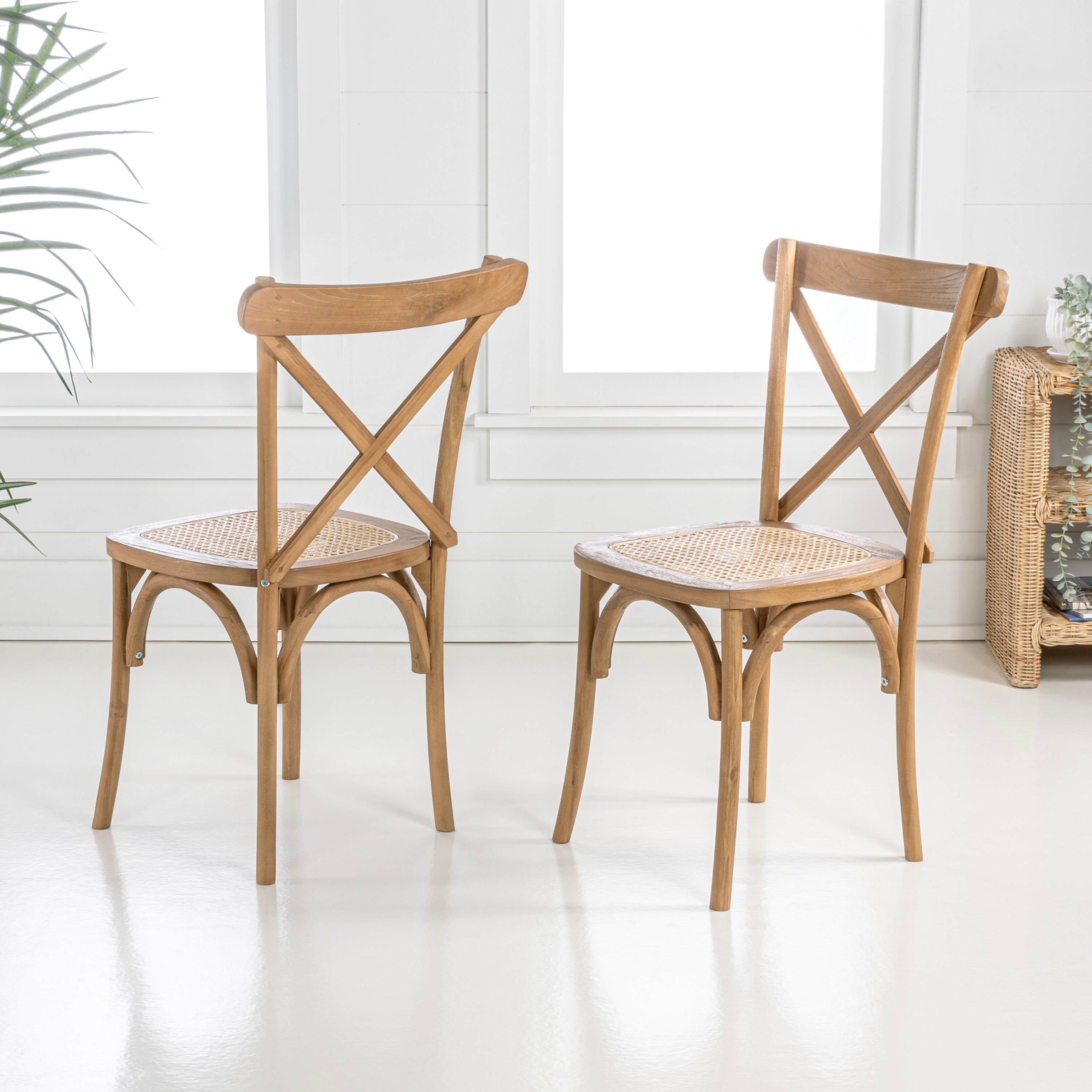 Cassis X-Back Wood Rattan Dining Chair, Set of 2