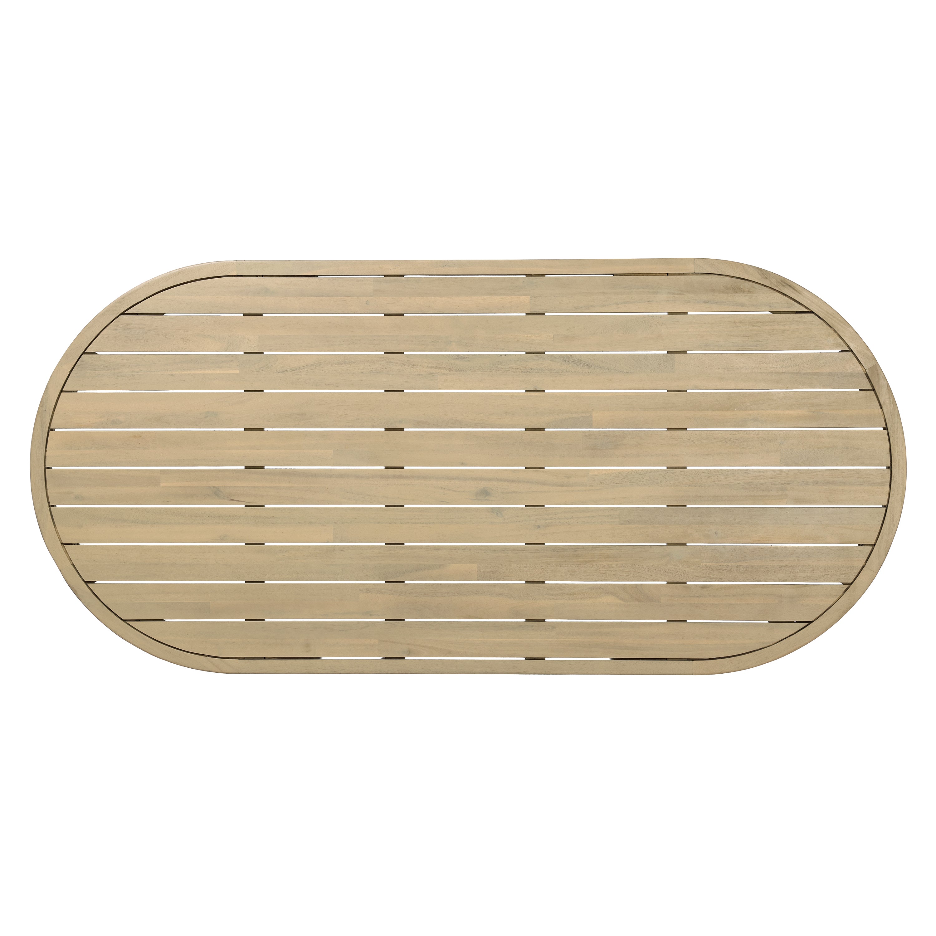70" Oval Acacia Wood Outdoor Dining Table with Slatted Top, Weathered Finish