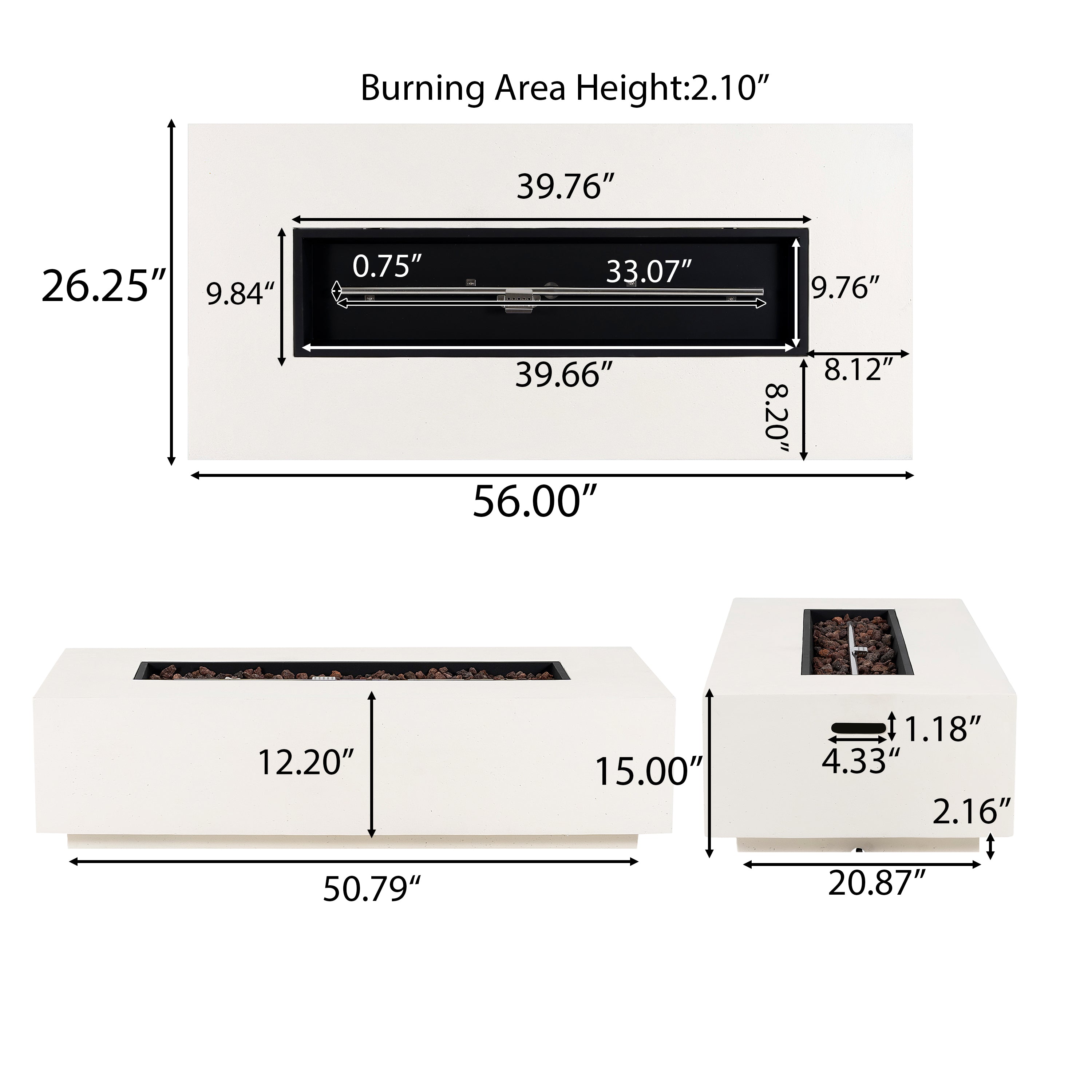 Outdoor 56" Rectangular 50,000 BTU Fire Pit, Tank Cover Not Included