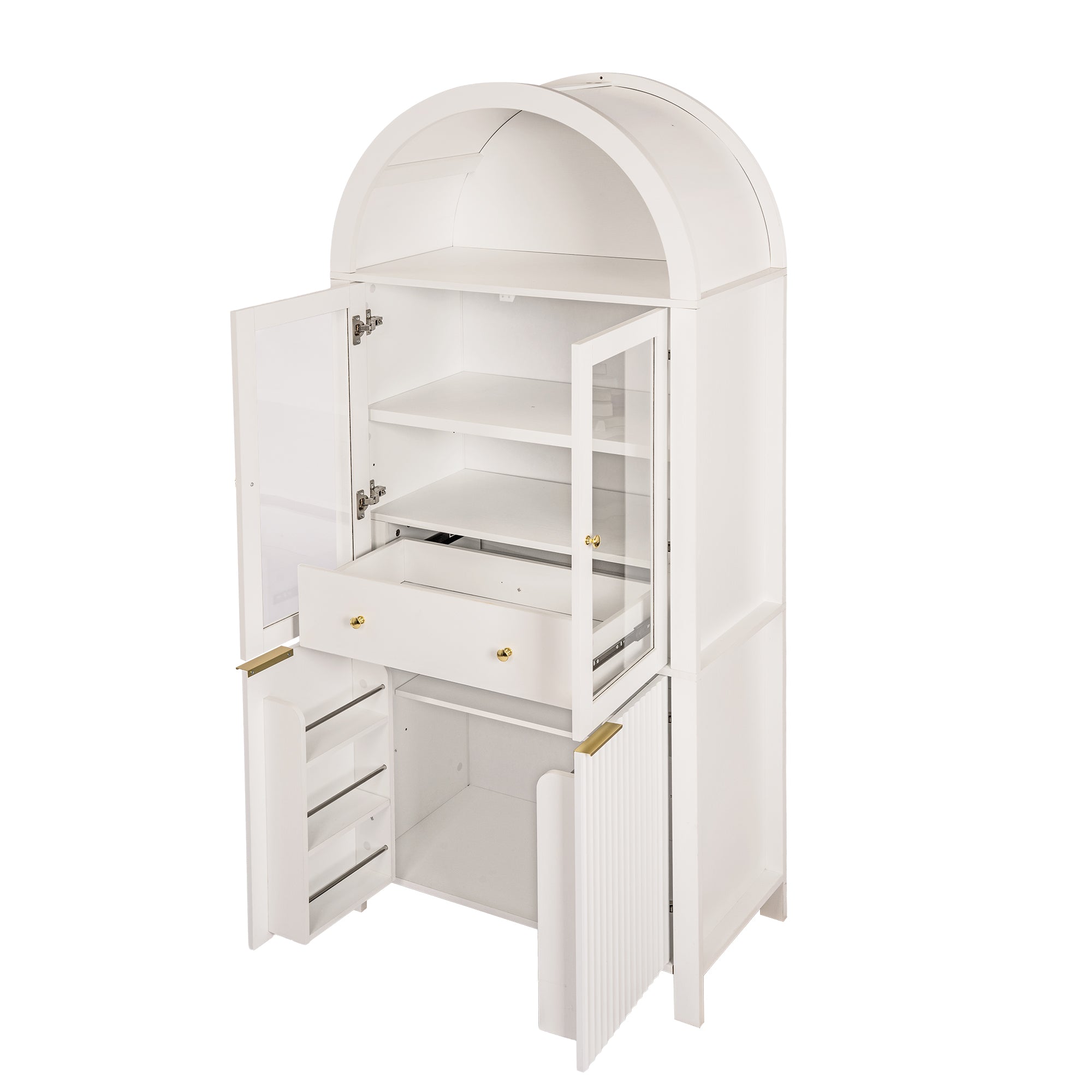 Fluted Arched Storage Cabinet with Adjustable Shelves