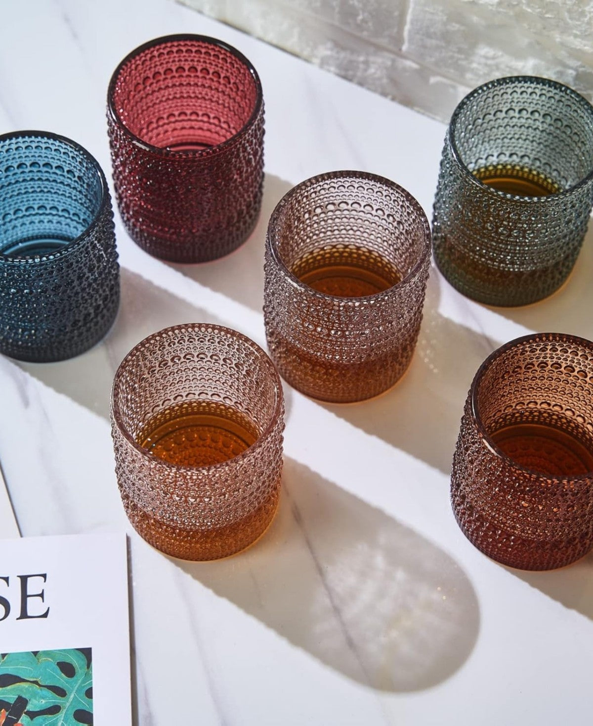Muted Orange Hobnail Glasses Set of 6