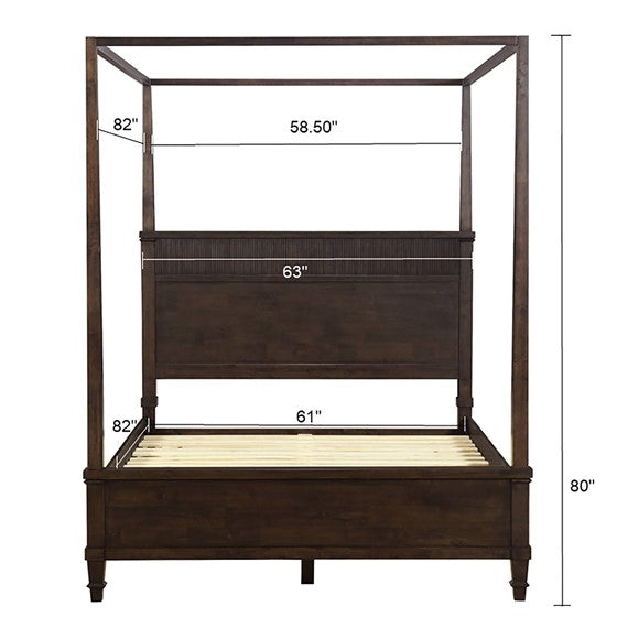 Queen Size Canopy Bed with Fluted Design and Wood Frame
