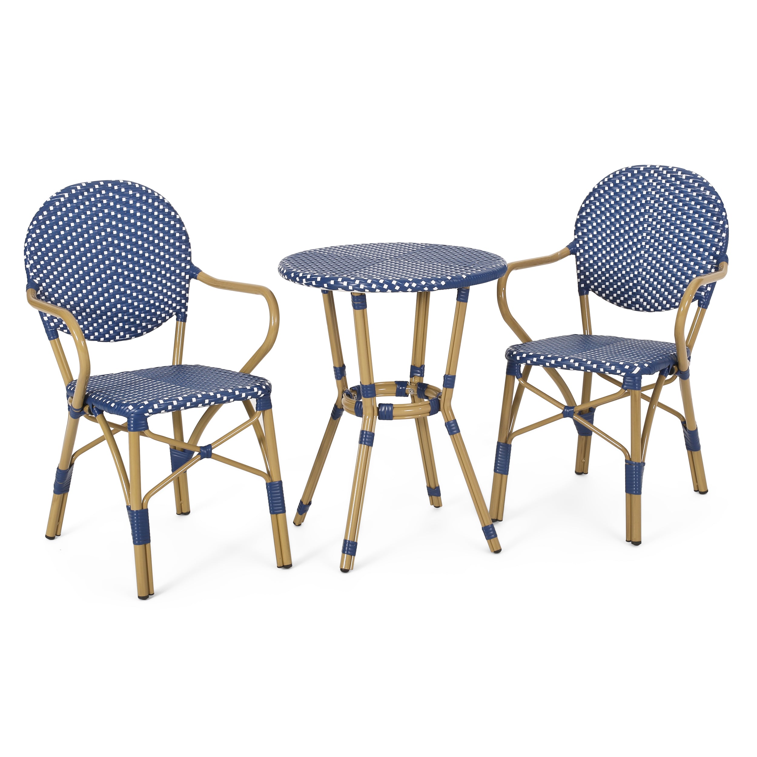 3-Piece Faux Rattan Bistro Set with Round Table and 2 Armchairs