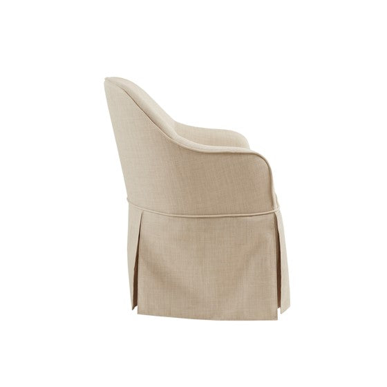 Upholstered Dining Chair with Casters and Sloped Arms