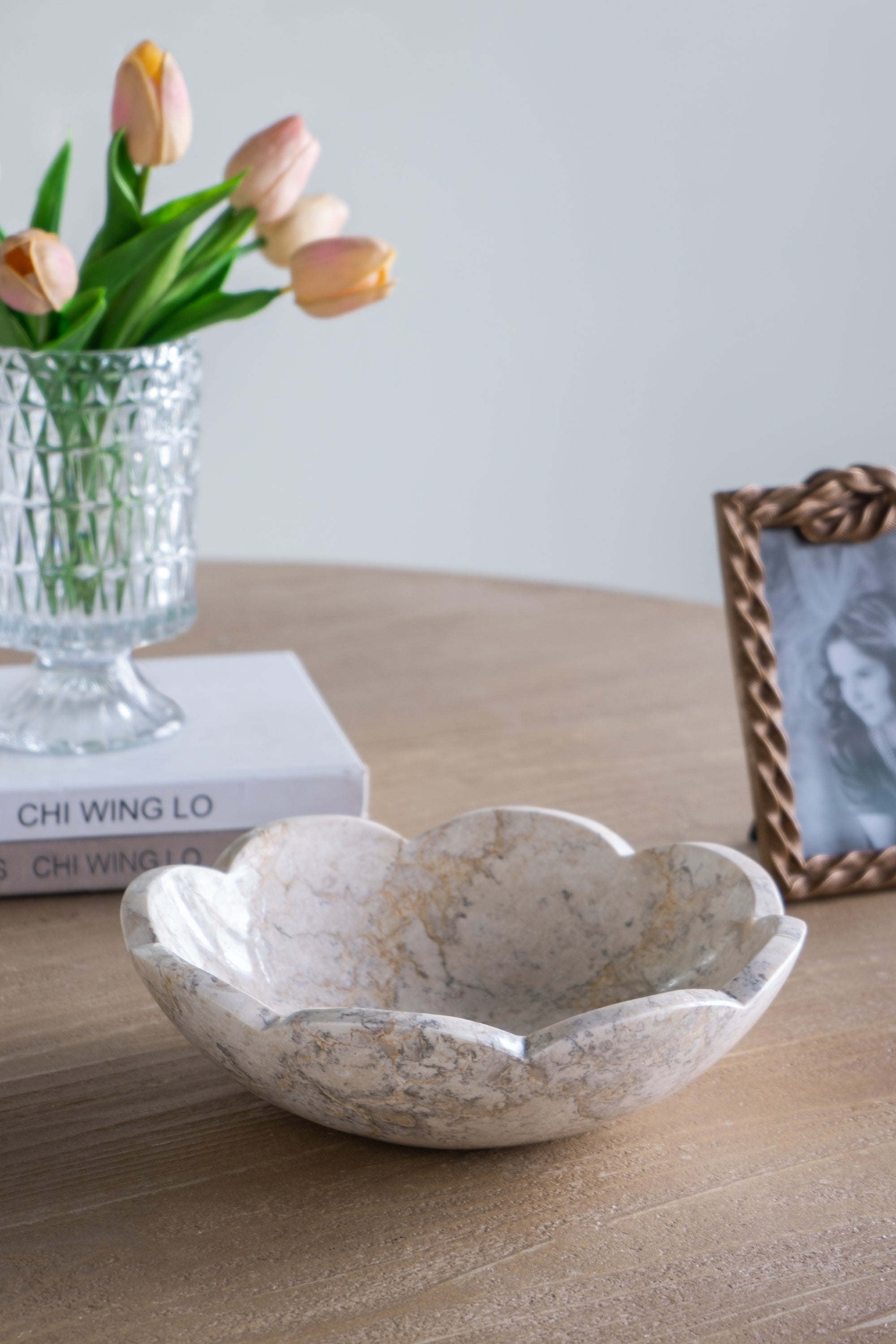 Cream Marble Bowl with Scalloped Rim