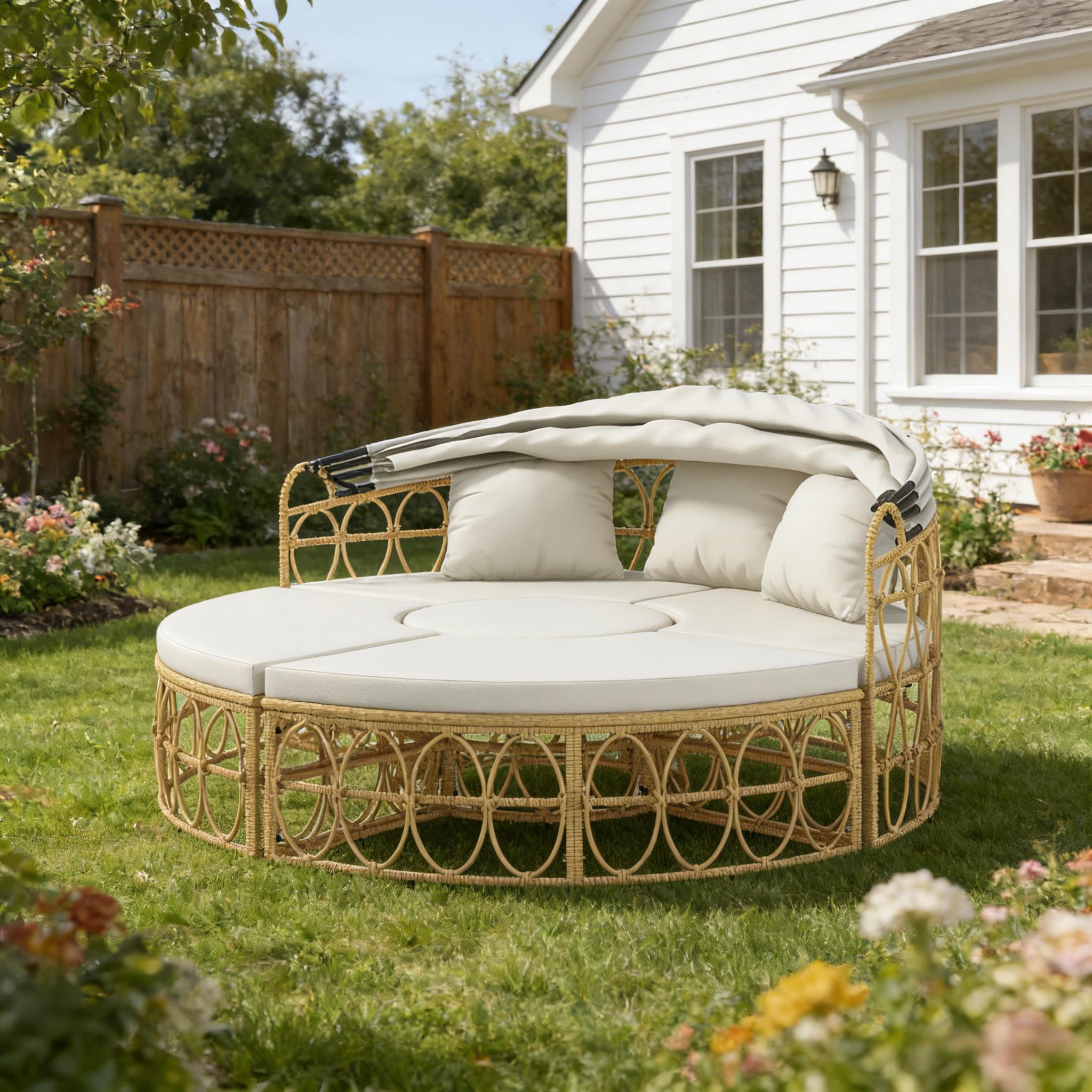 Round Outdoor Daybed with Canopy