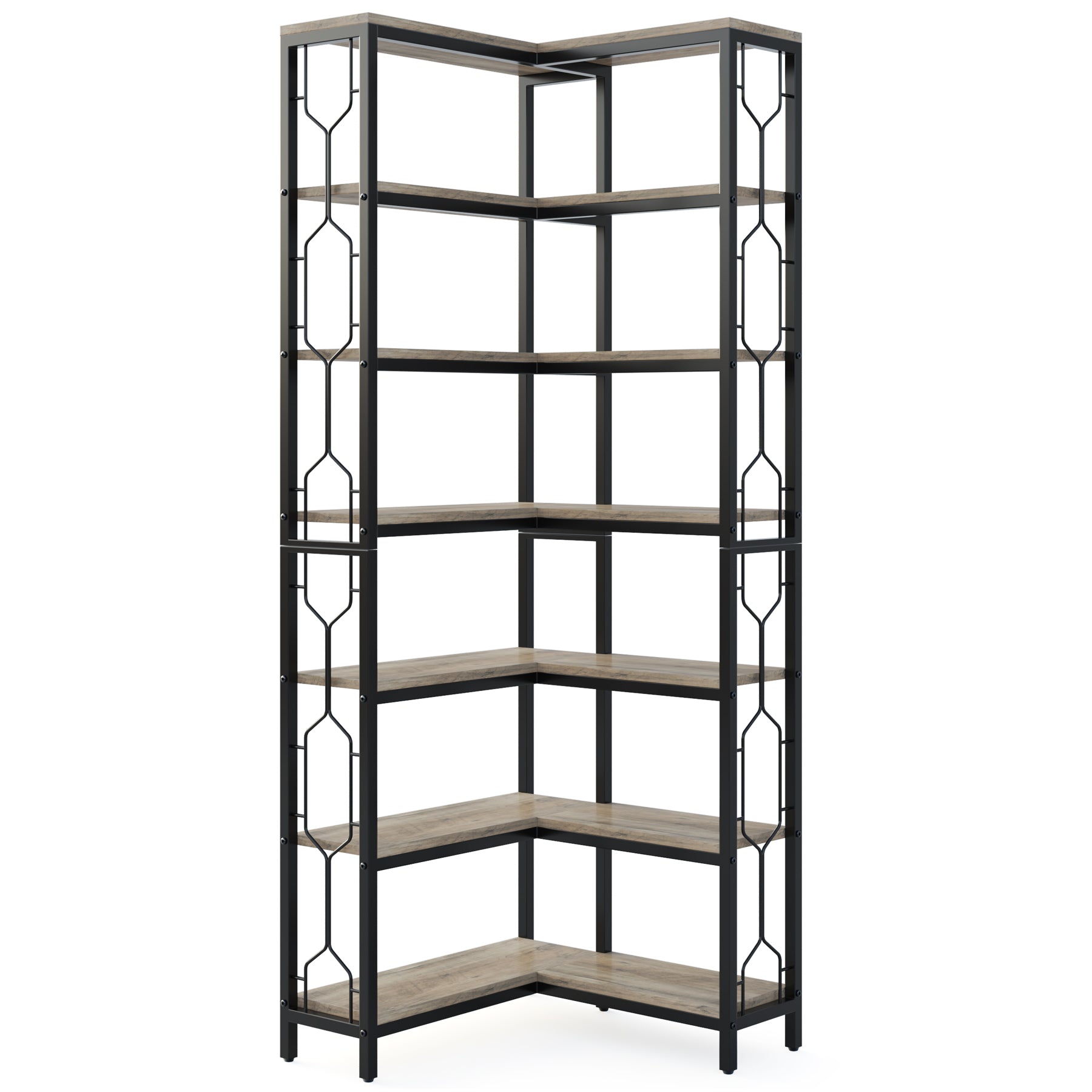 7-Tier Industrial Corner Bookshelf with Metal Frame