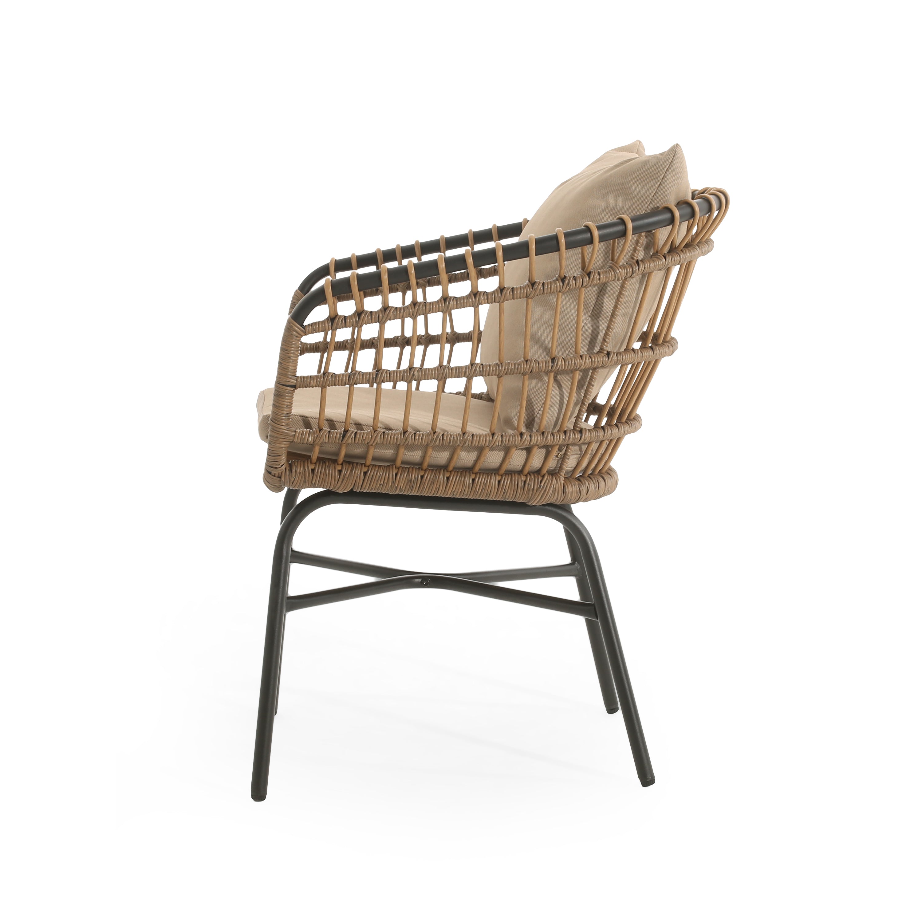 Outdoor PE Rattan Chair with Water-Resistant Cushions, Set of 2
