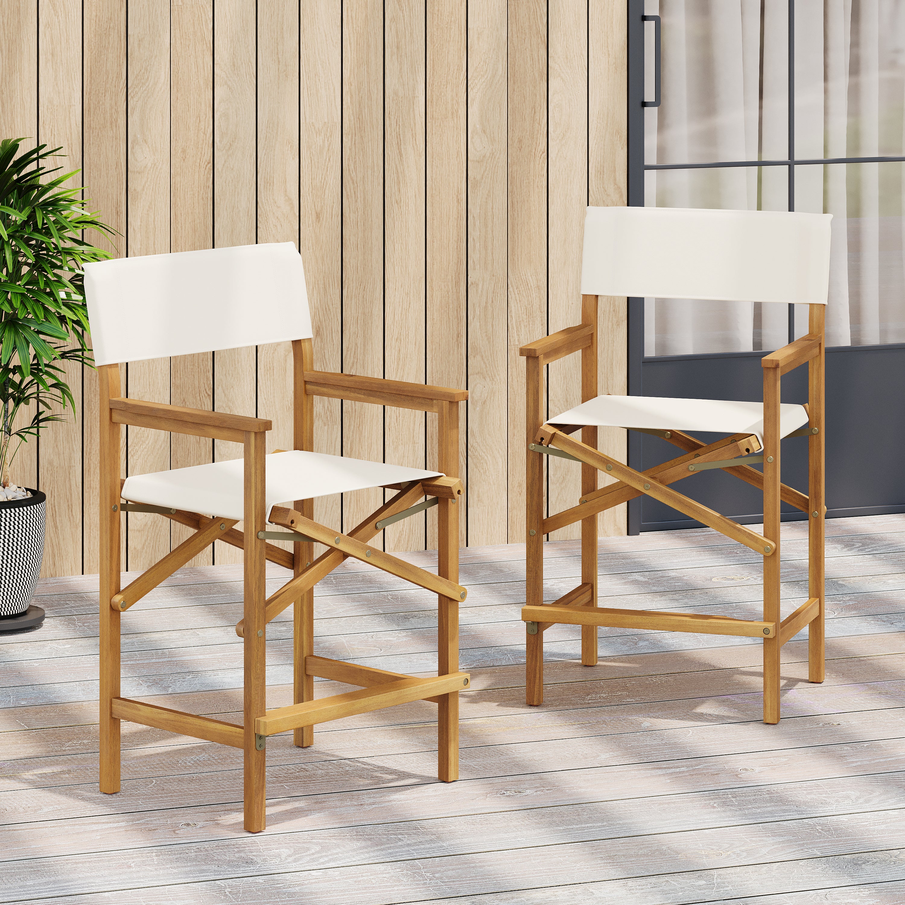 Outdoor Acacia Wood Barstool, Set of 2