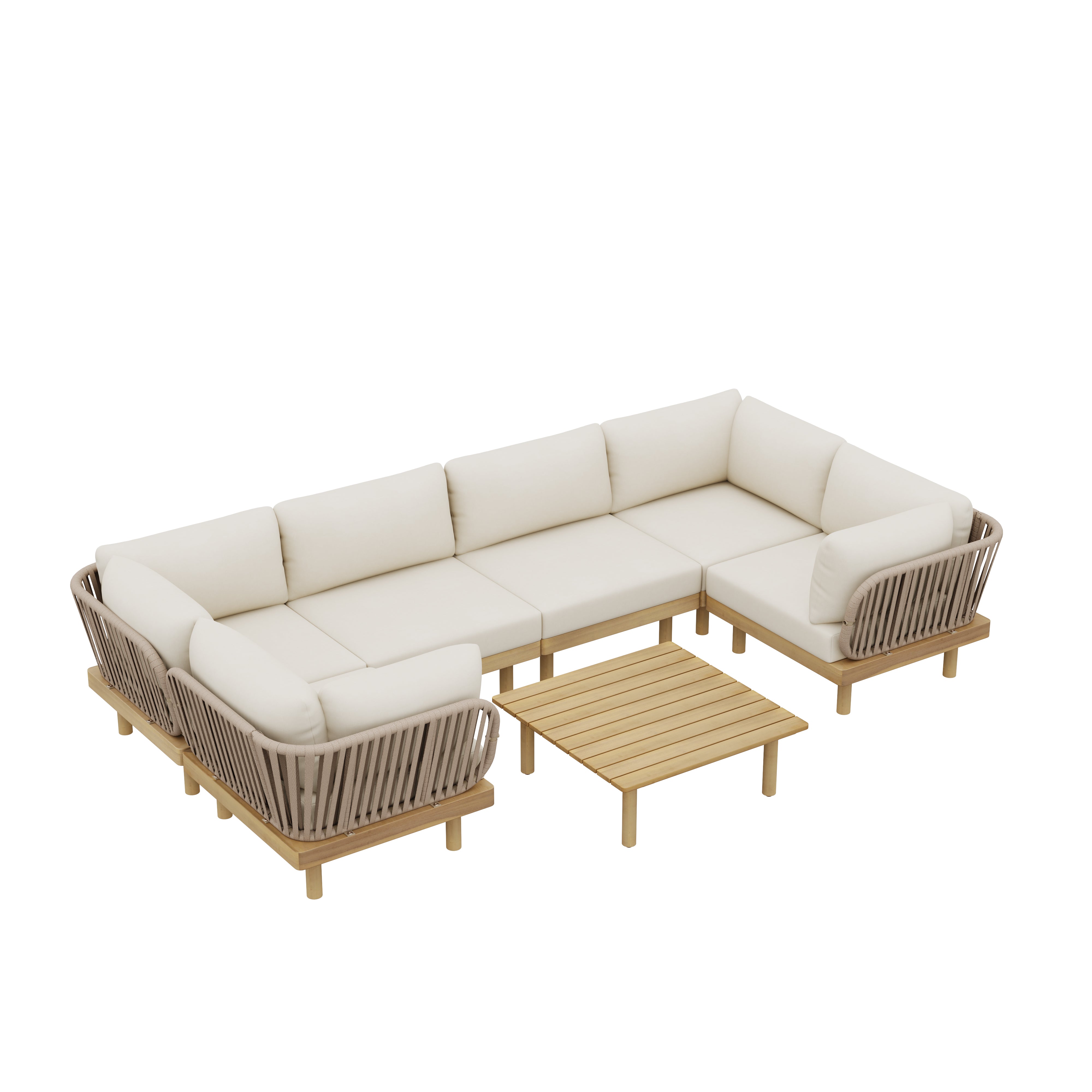 Sebastian 7-Piece Acacia Wood Outdoor Sectional Sofa Set