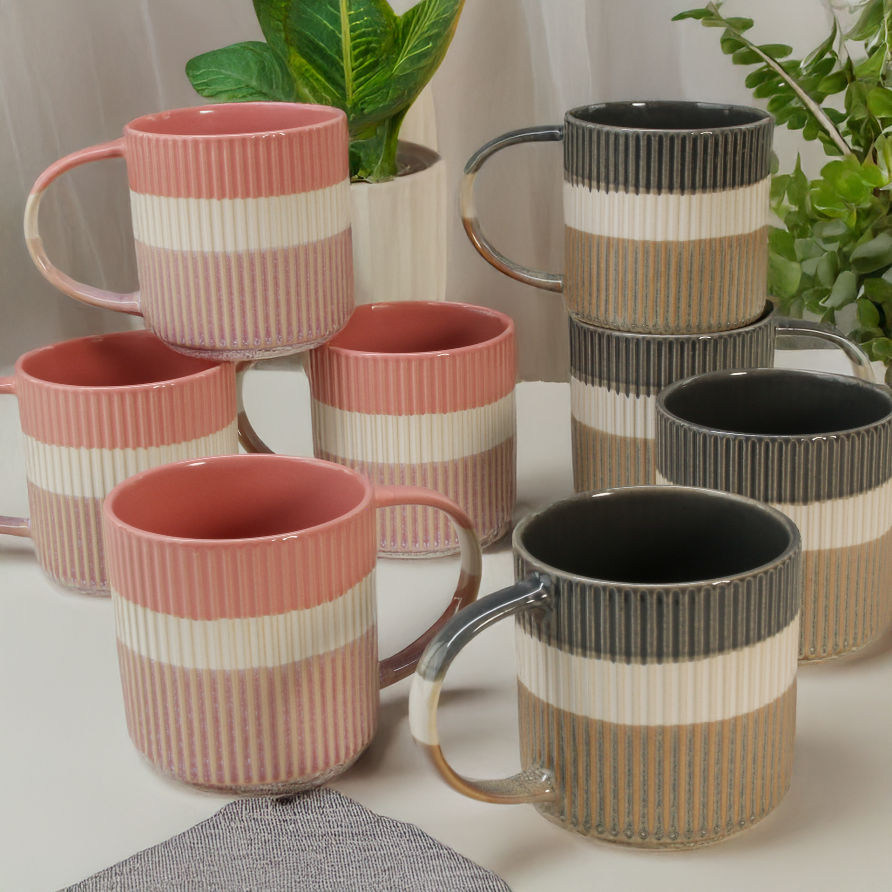 Tri-Color Mugs, 8-Piece Set