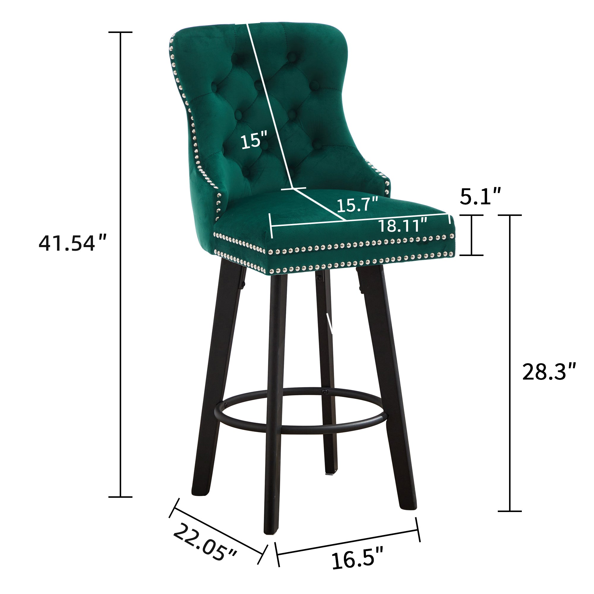 Modern Velvet Button Tufted Swivel Bar Stool with Metal Pull Ring