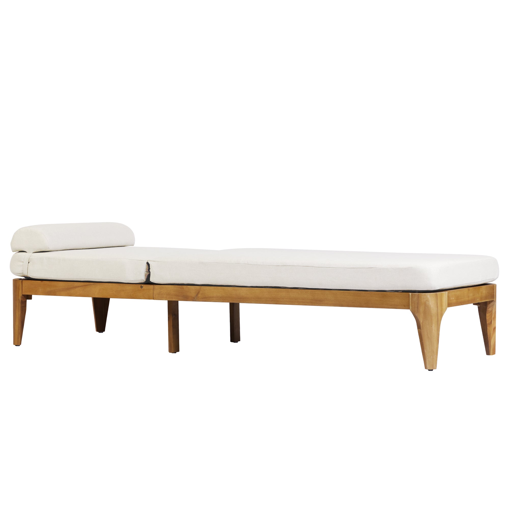 Outdoor Acacia Wood Sun Lounge Chair, Patio Recliner with Adjustable Backrest and Head Pillow