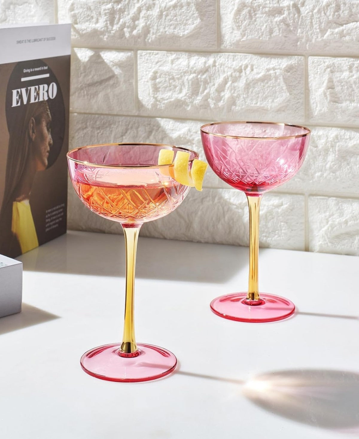 Pink Vintage Art Deco Coupes Set of 2
