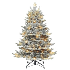 4.5 ft Pre-lit Flocked Royal Majestic Douglas Fir Downswept Artificial Christmas Tree Sure-lit Pole® with Clear Lights & Metal Stand