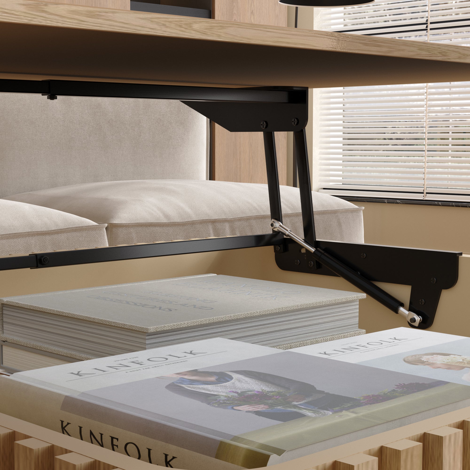 Square Fluted Lift-Top Coffee Table with Hidden & Open Storage