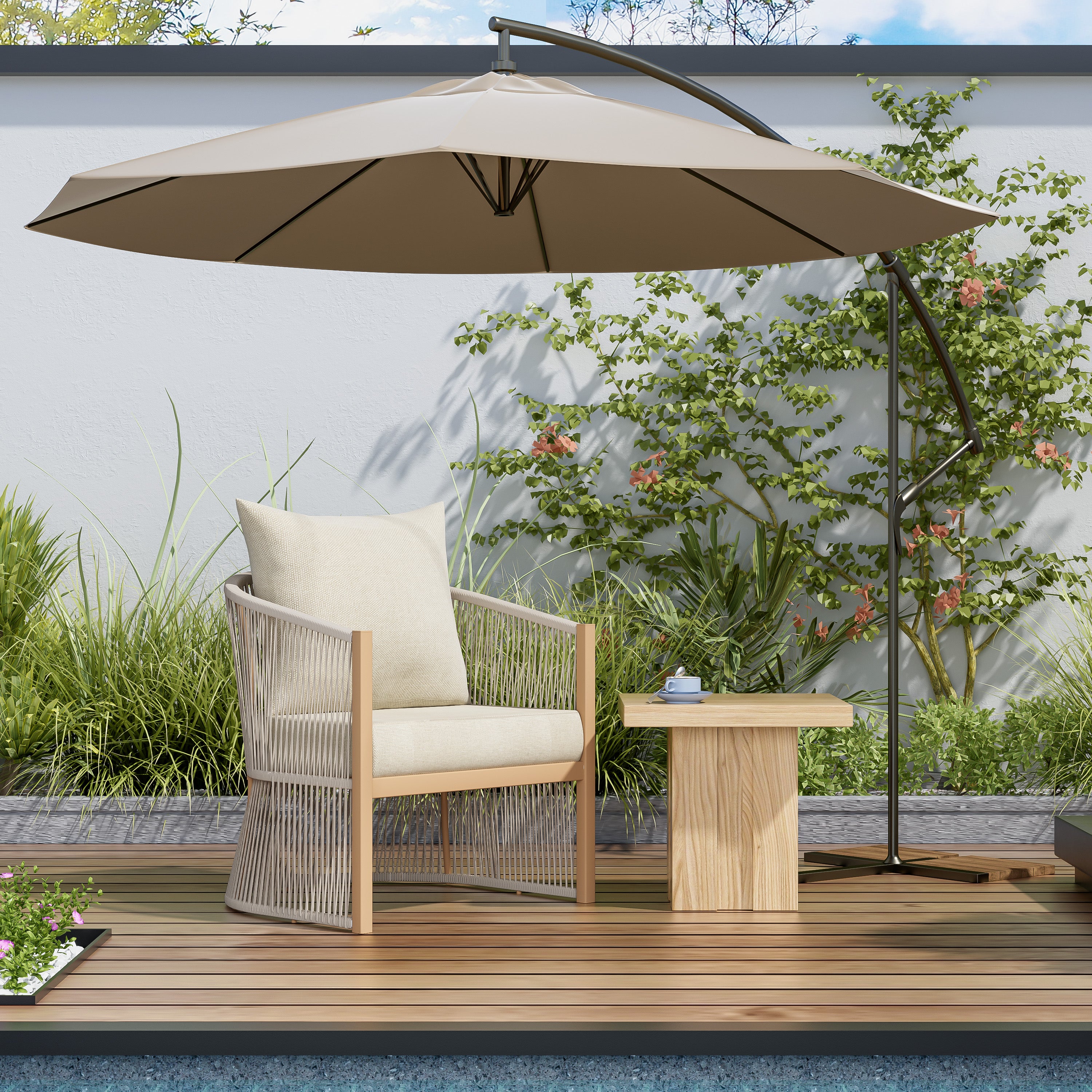 Outdoor Lounge Chair with Rope-Weave Design and Curved Frame