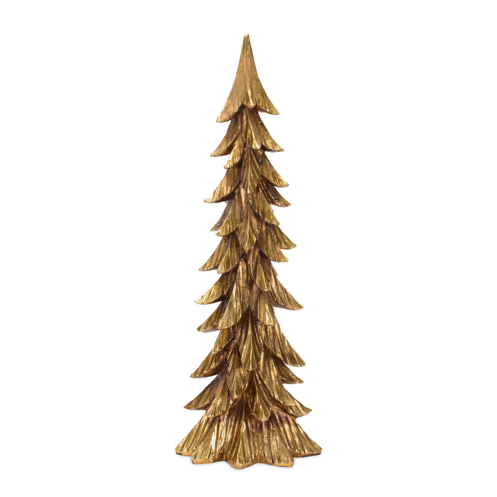 Carved Stone Pine Tree Décor with Gold Finish (Set of 3)