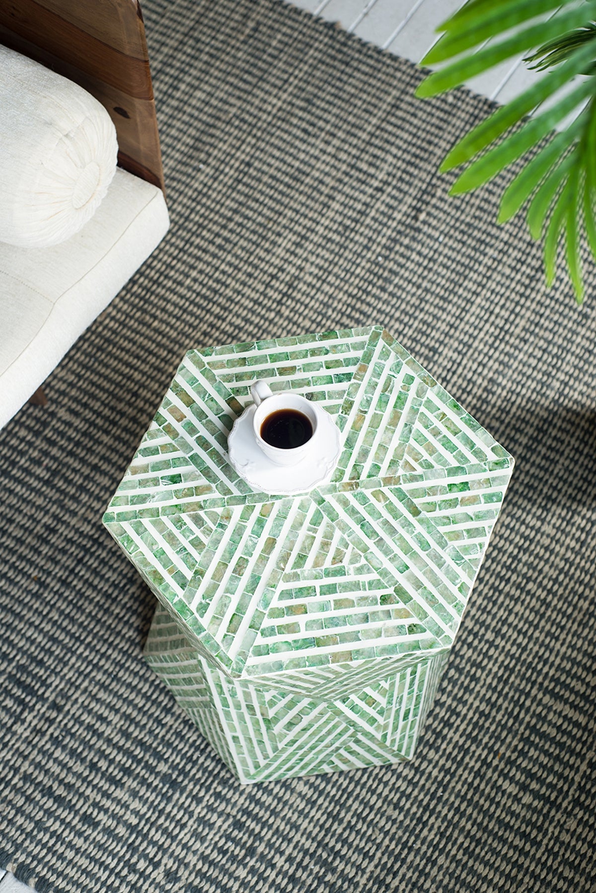 Tapered Green Garden Capiz Stool/Accent Side Table