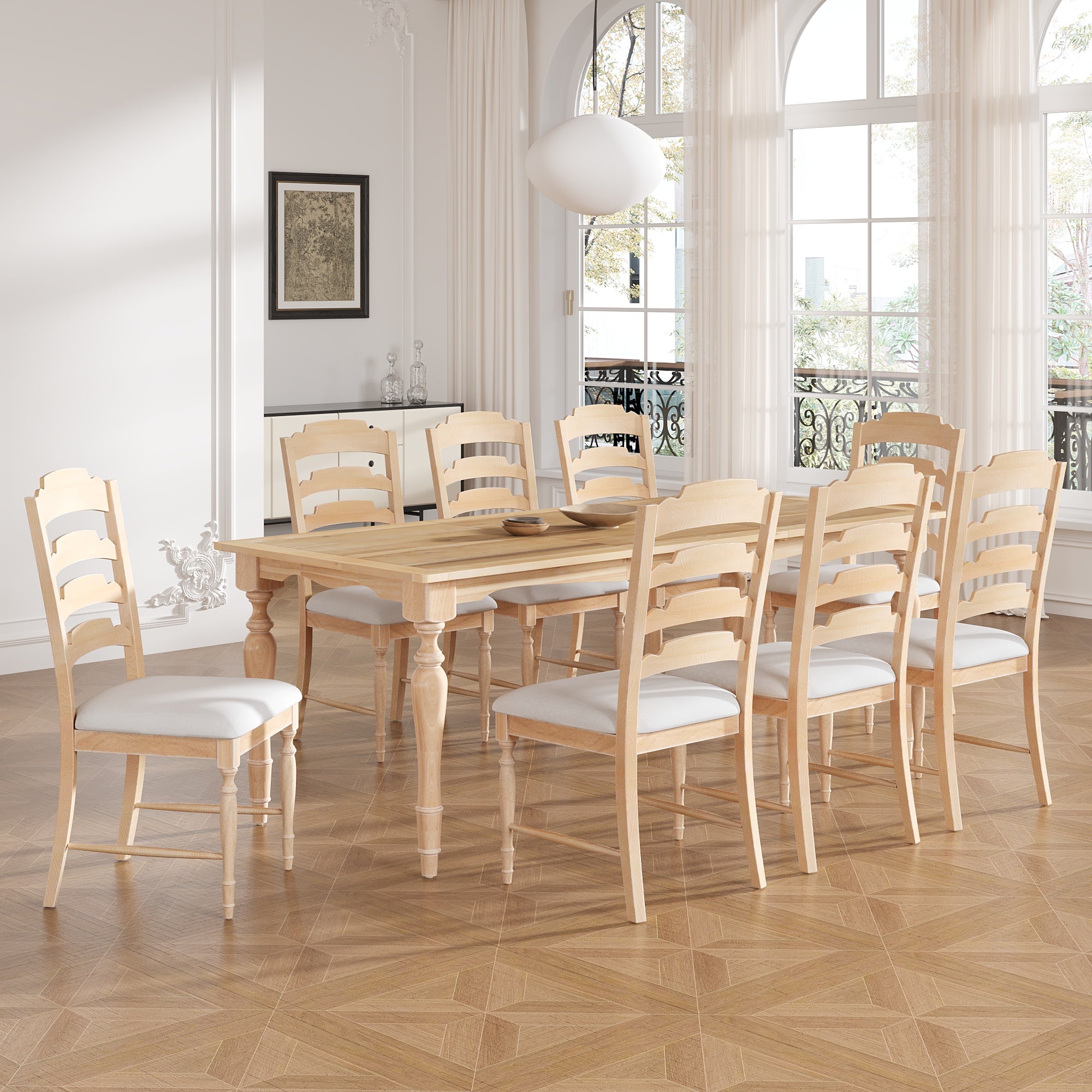 Foreverx 9-Piece Dining Set with Removable Leaf Table and 8 Upholstered Dining Chairs