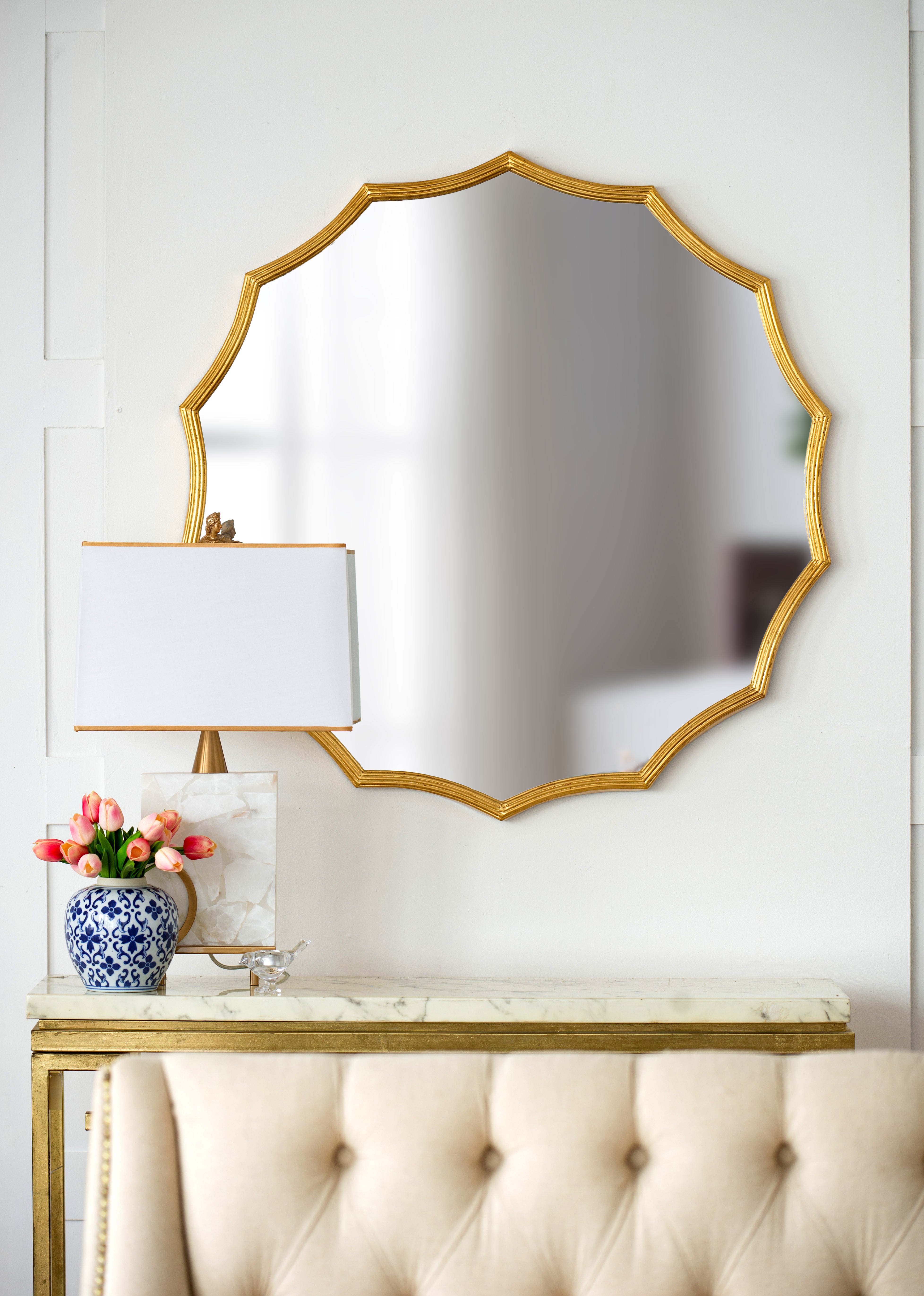 Wall Mirror with Sunburst Design and Iron Frame