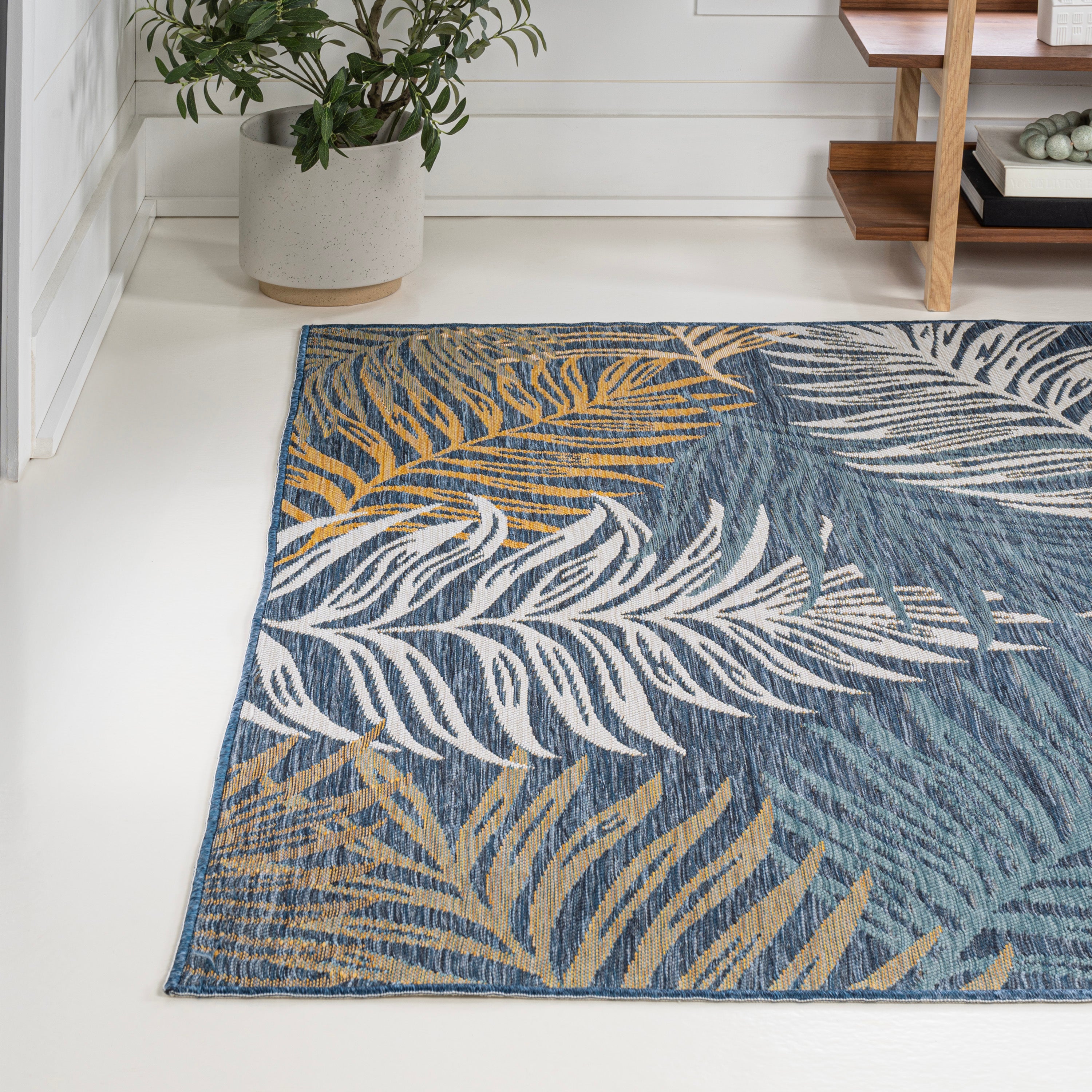 Calypso Coastal Casual Palm Frond Reversible Machine-Washable Indoor/Outdoor Runner Rug