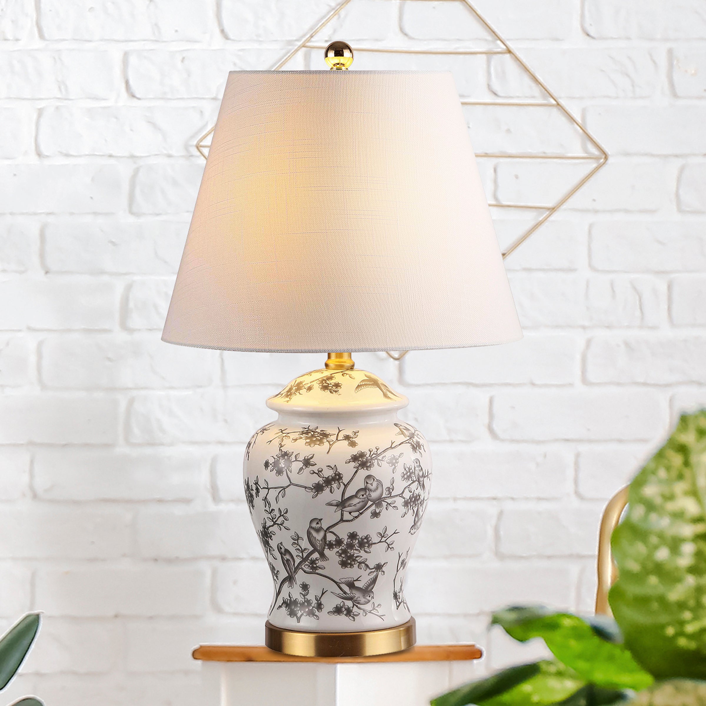 Penelope French Country Cottage Ceramic/Iron Chinoiserie Ginger Jar LED Table Lamp