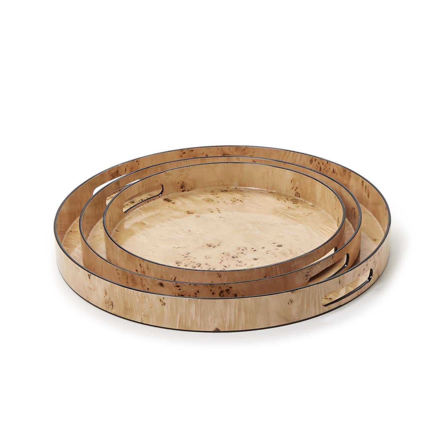 Burled Wood Pattern Round Tray, Set of 3