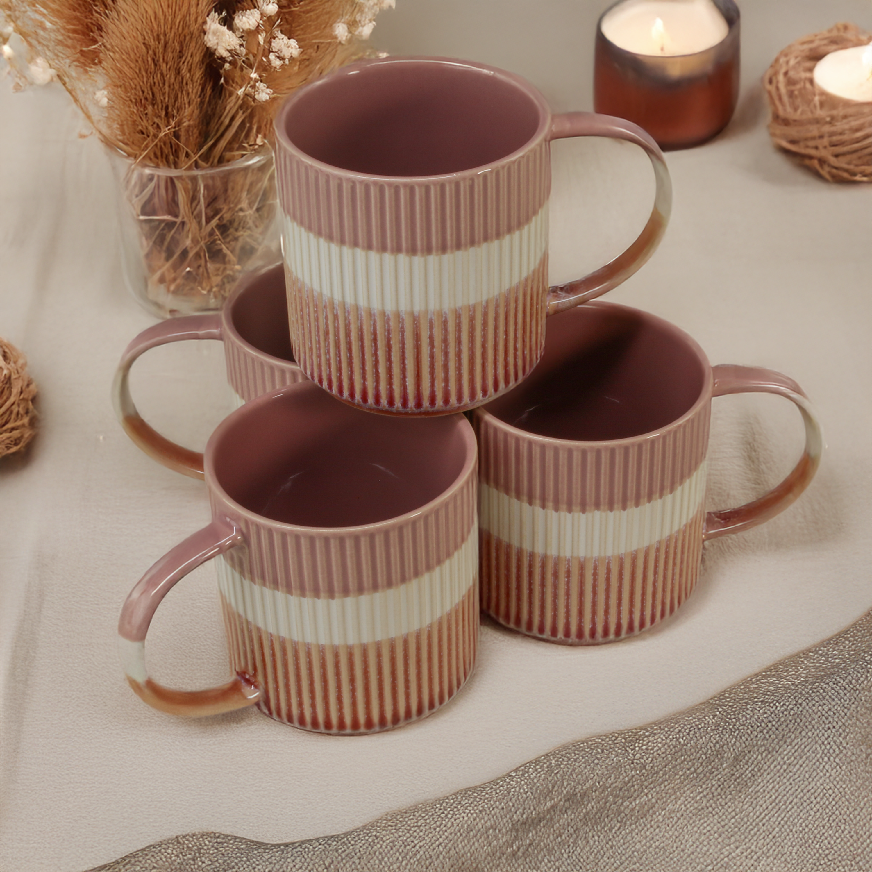 Tri-Color Mugs, Set of 4
