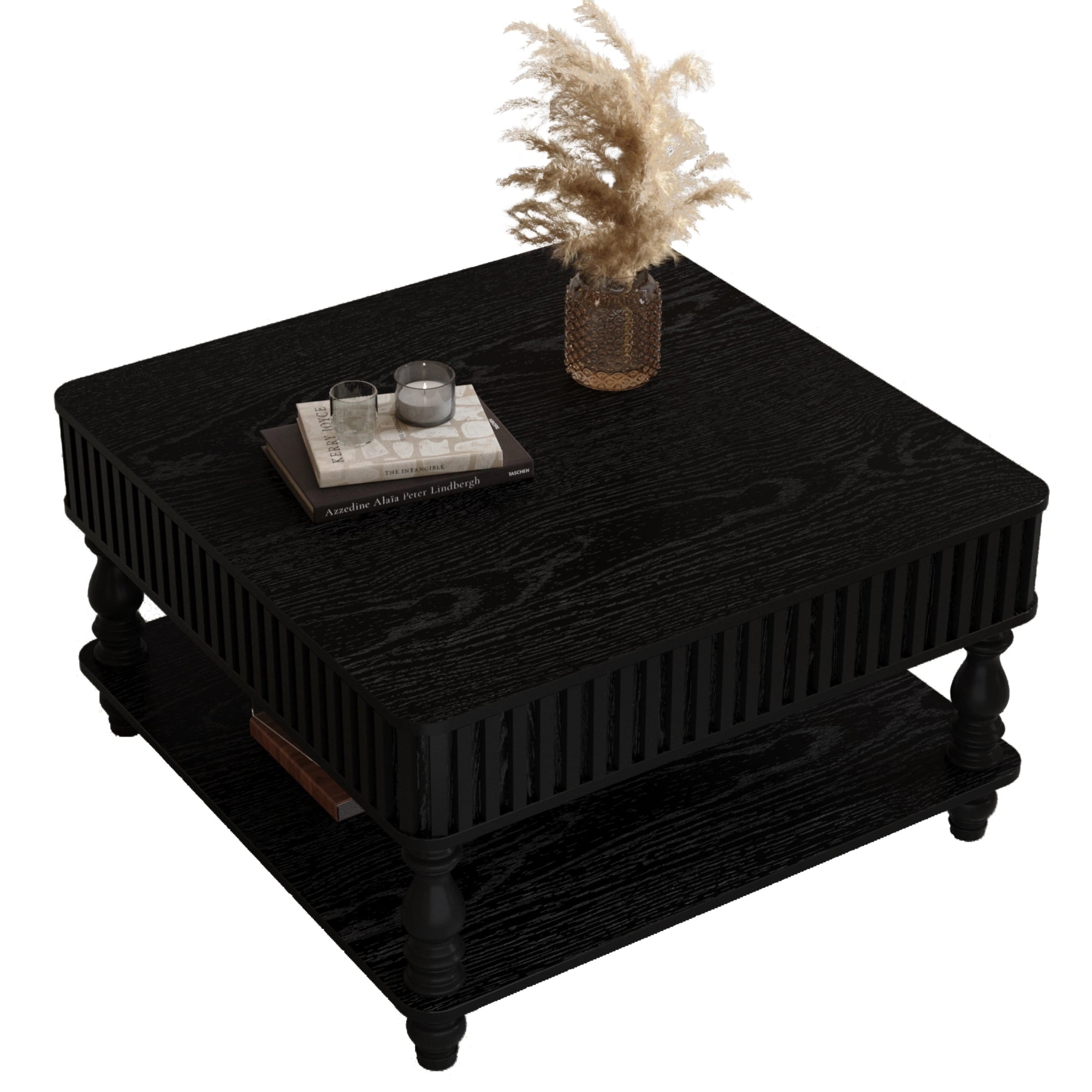 Square Fluted Lift-Top Coffee Table with Hidden & Open Storage