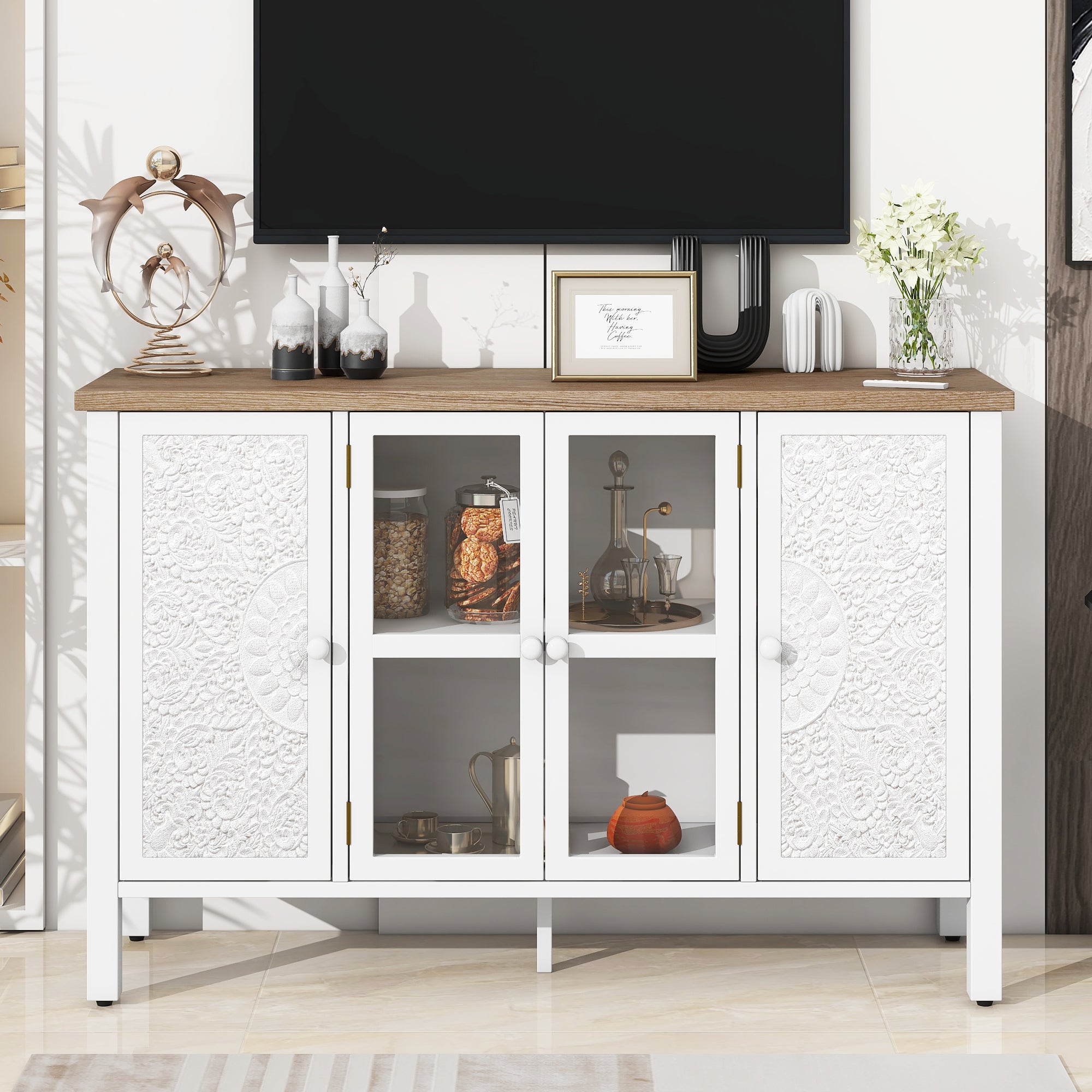 Carved Wood TV Stand