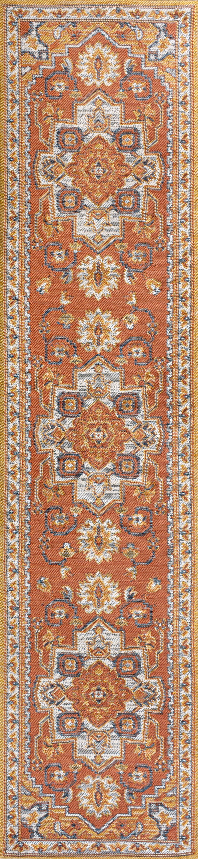 Bijan Traditional Vintage Medallion Reversible Machine-Washable Indoor/Outdoor Runner Rug
