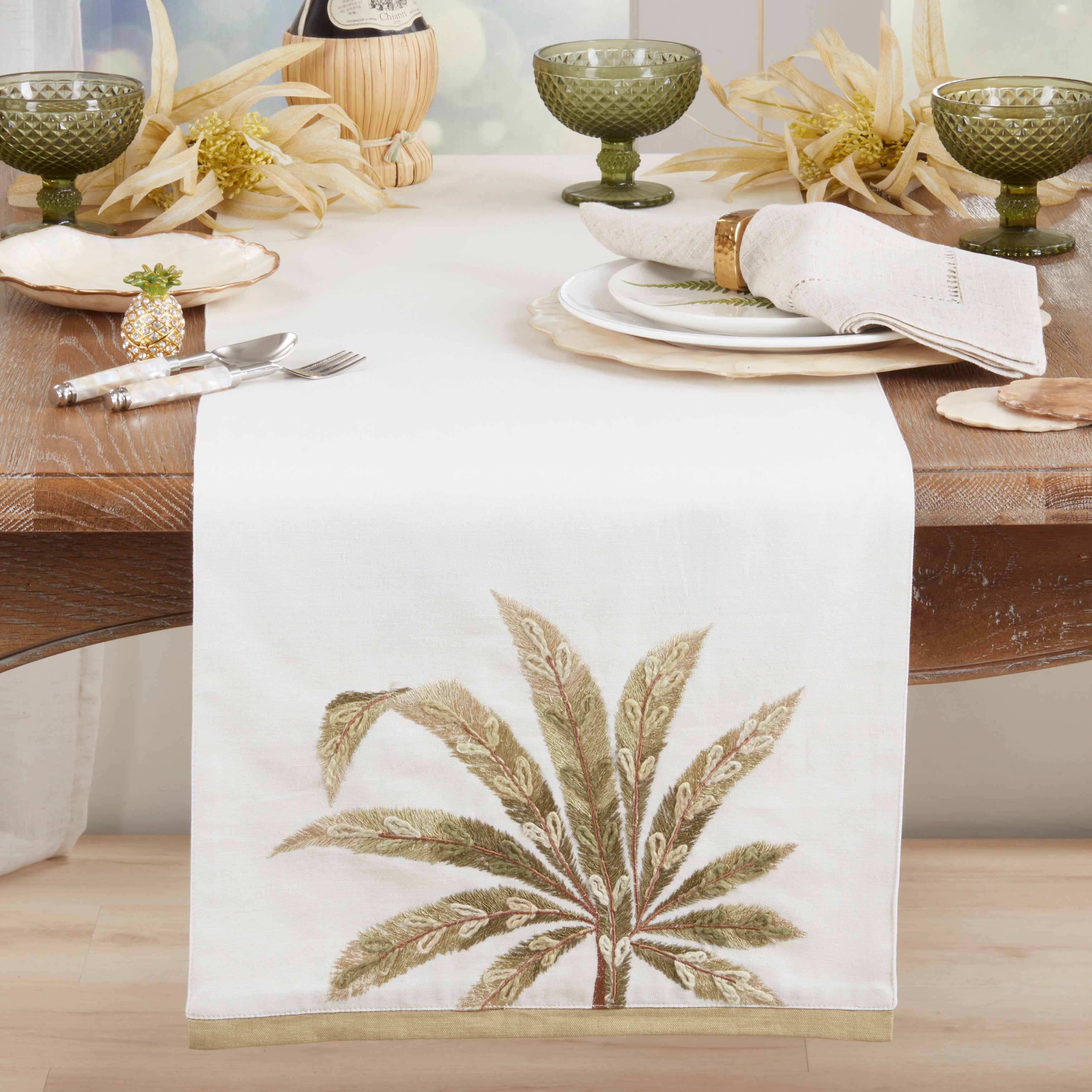 Palm Leaf Embroidered Table Runner