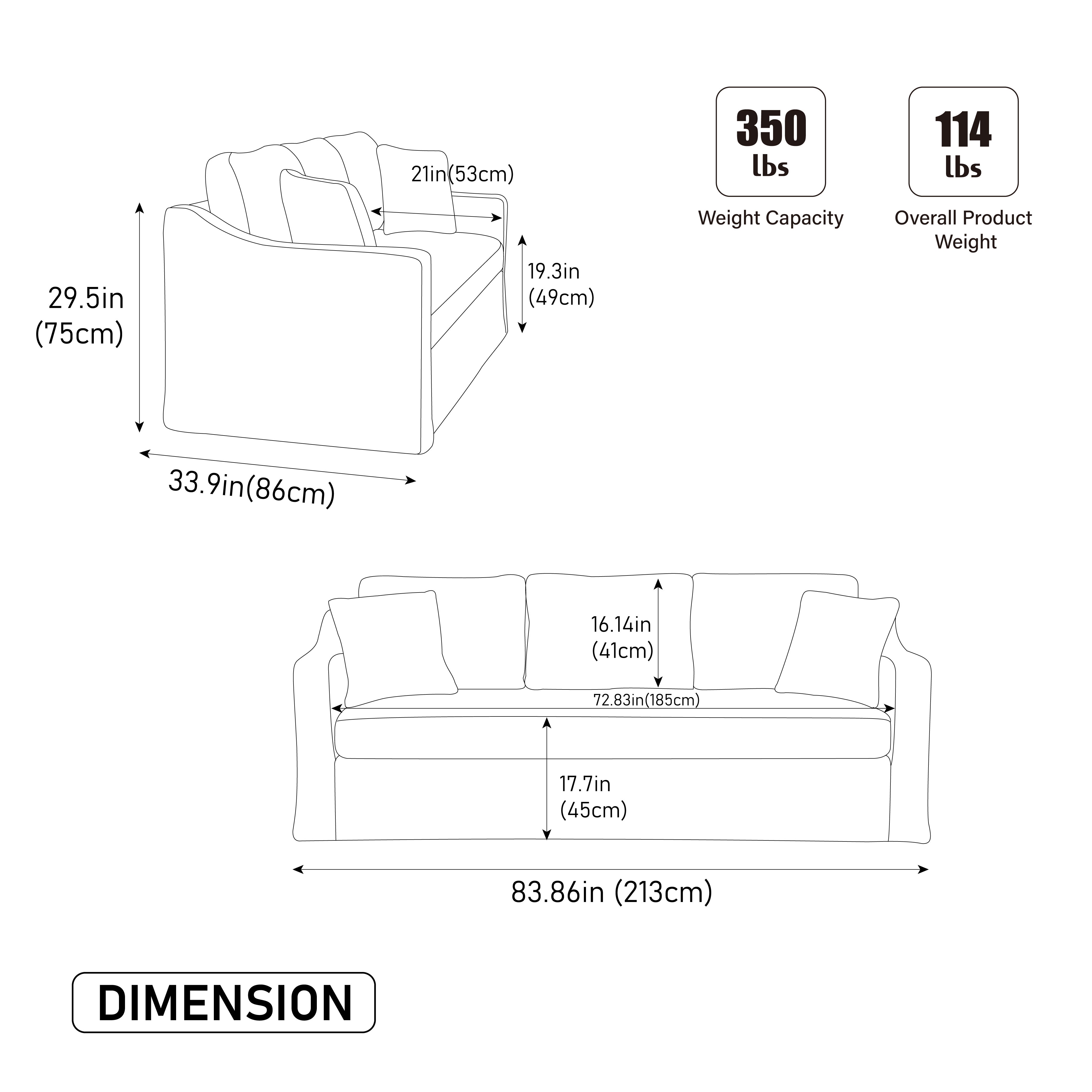 Three-Seater Modern Casual Chenille Sofa with Deep Seat