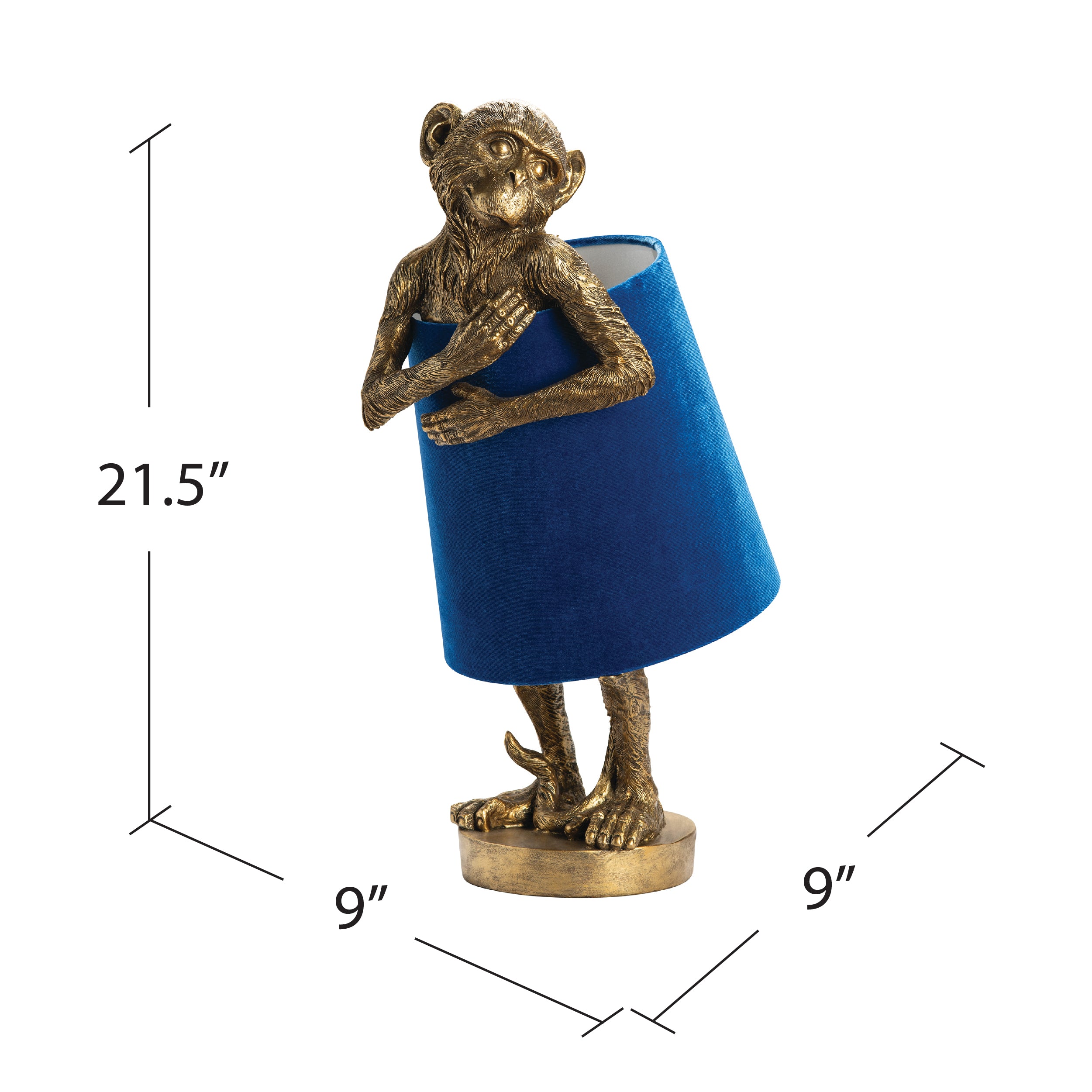 Gold Monkey Table Lamp With Blue Velvet Shade