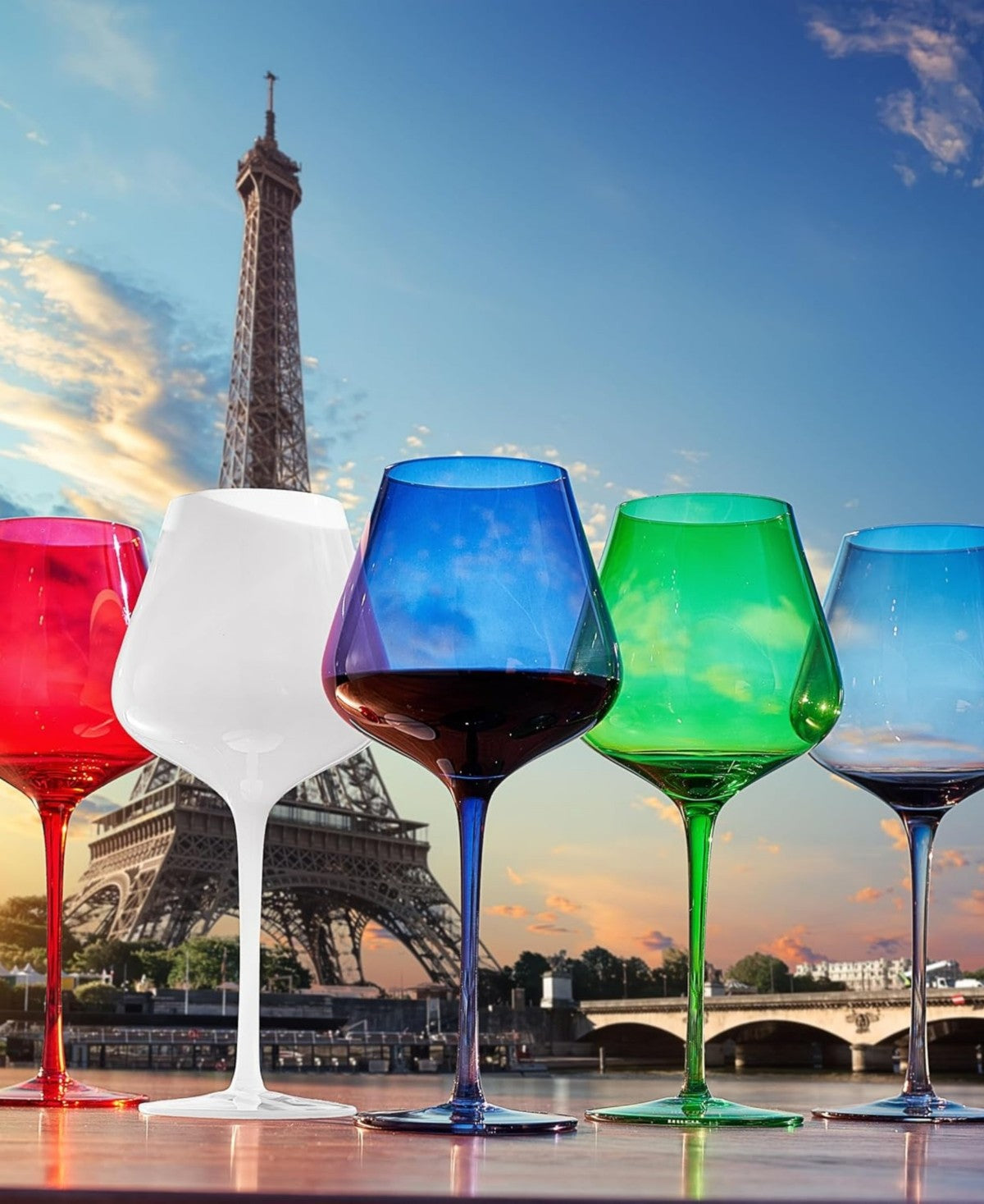 Paris France Wine Glasses Set of 5