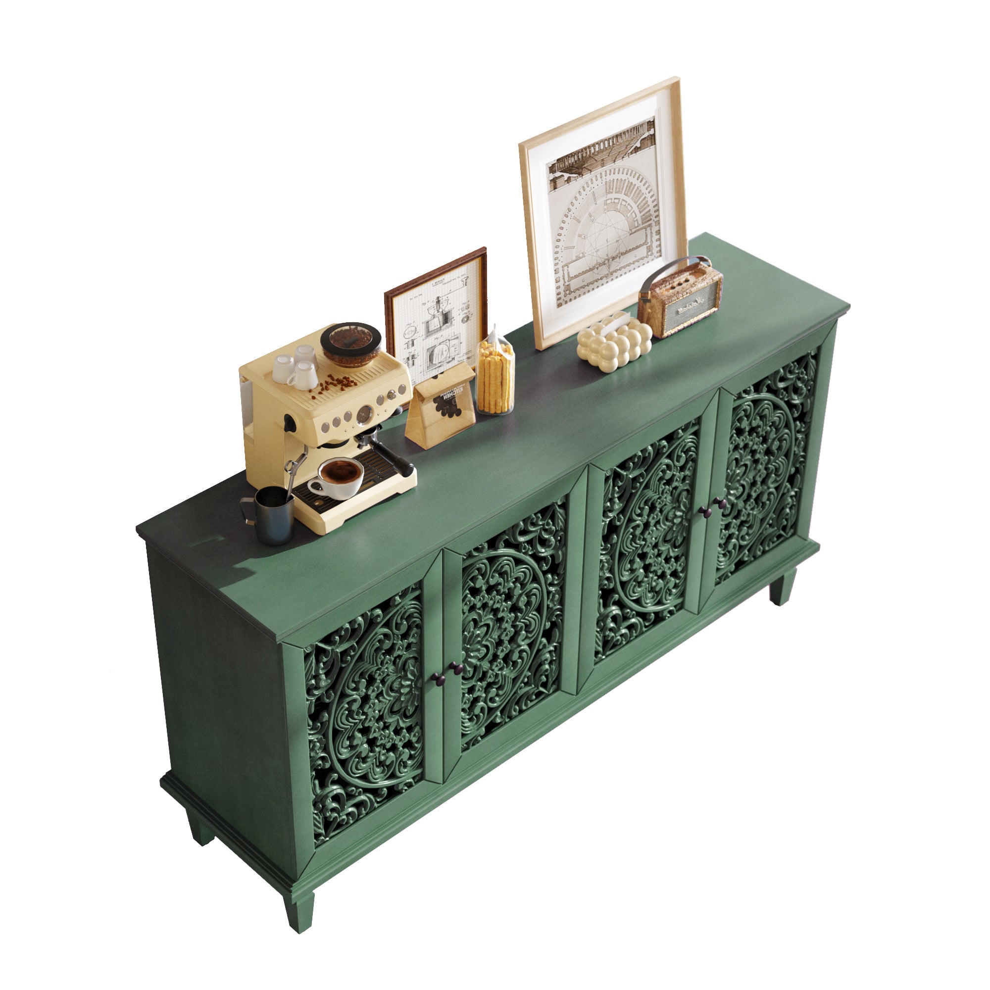 Floral Carvings Buffet Storage Cabinet