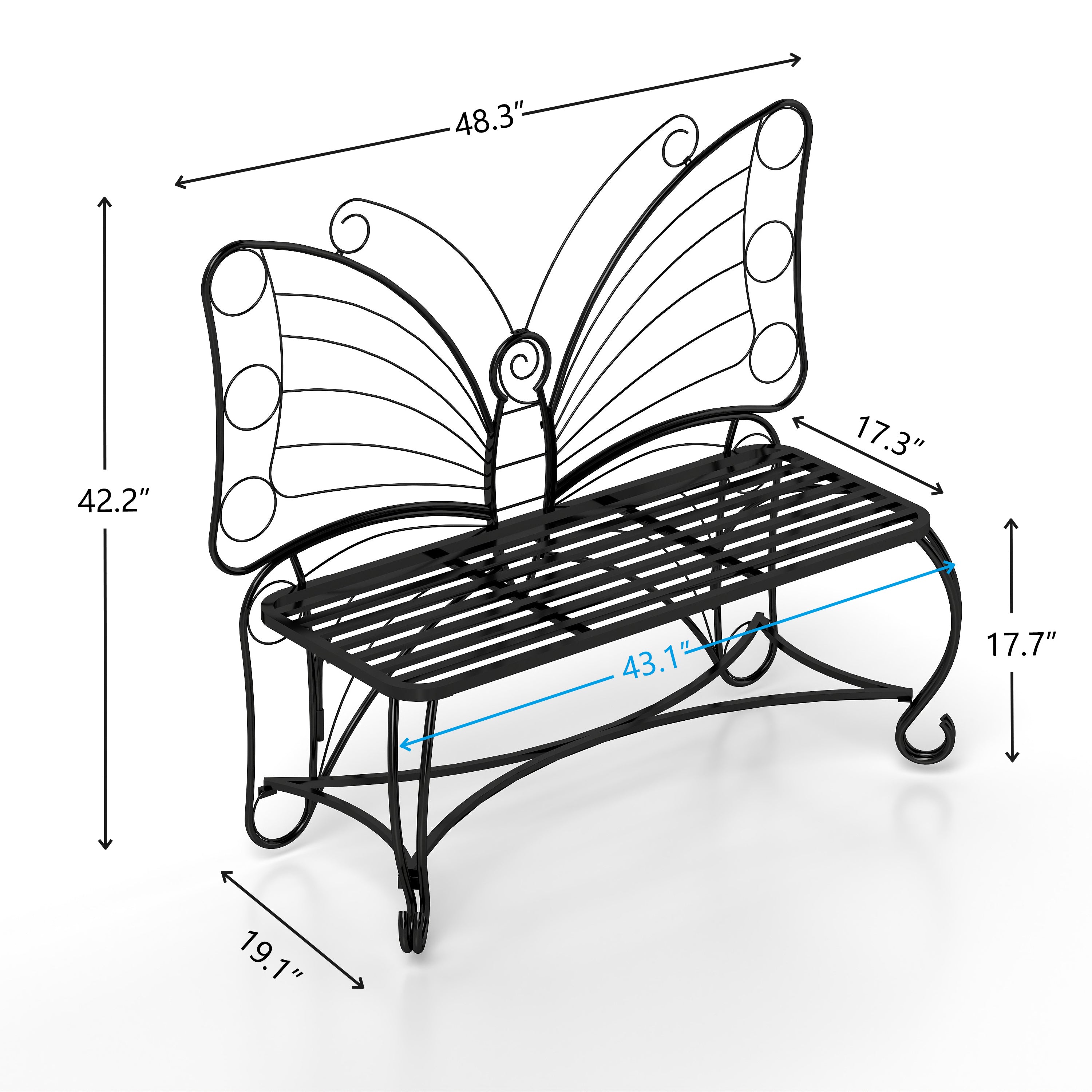 Monazite Outdoor Bench with Butterfly Back Design and Metal Frame