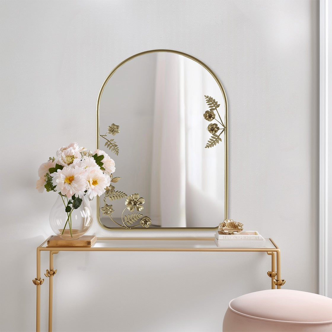 Arched Metal Floral Wall Mirror